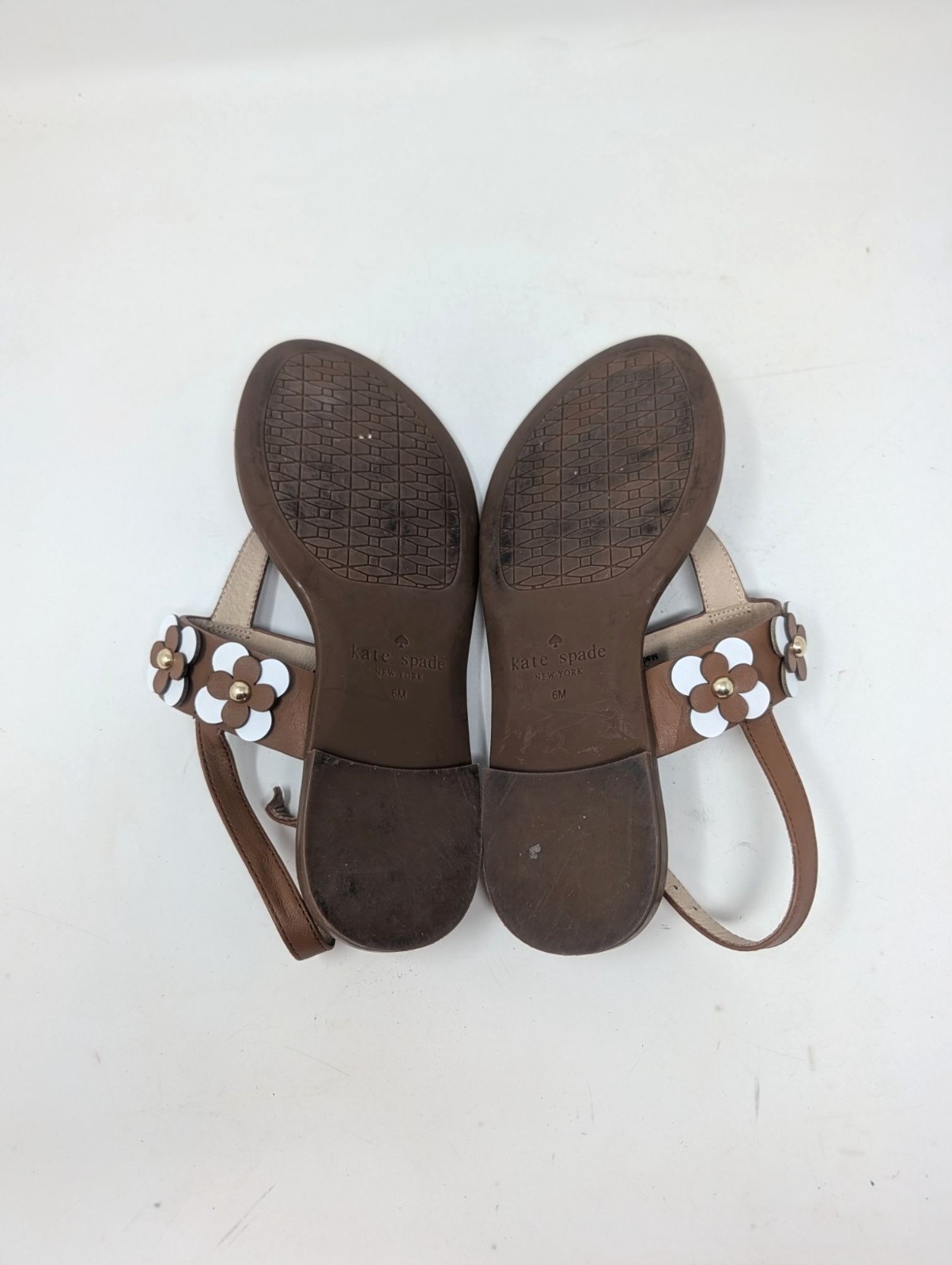Kate Spade Thong Sandals 6 Brown Leather Flat Floral