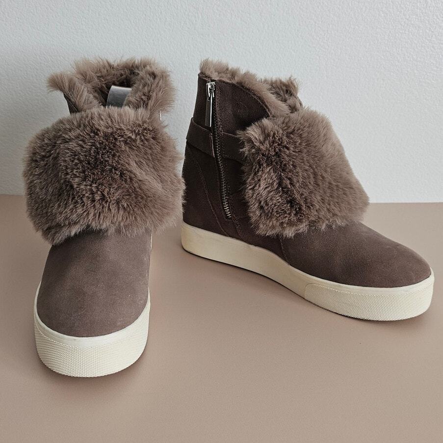 EUC J/Slides Women’s Wells Brown Fold Over Faux Fur Suede Leather Winter Boots 9