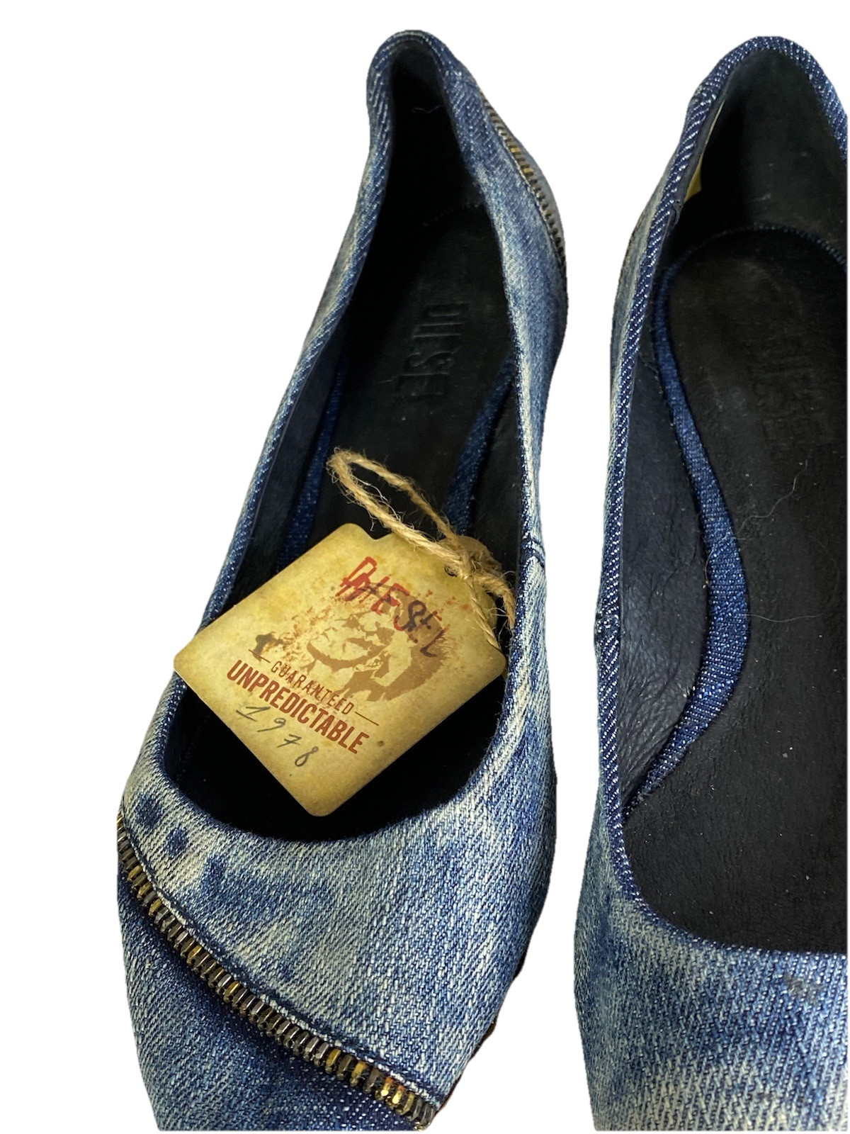 NWOT Diesel FALKY Women 7.5US Denim Blue Luxury Stylish Modern Ballet Shoes