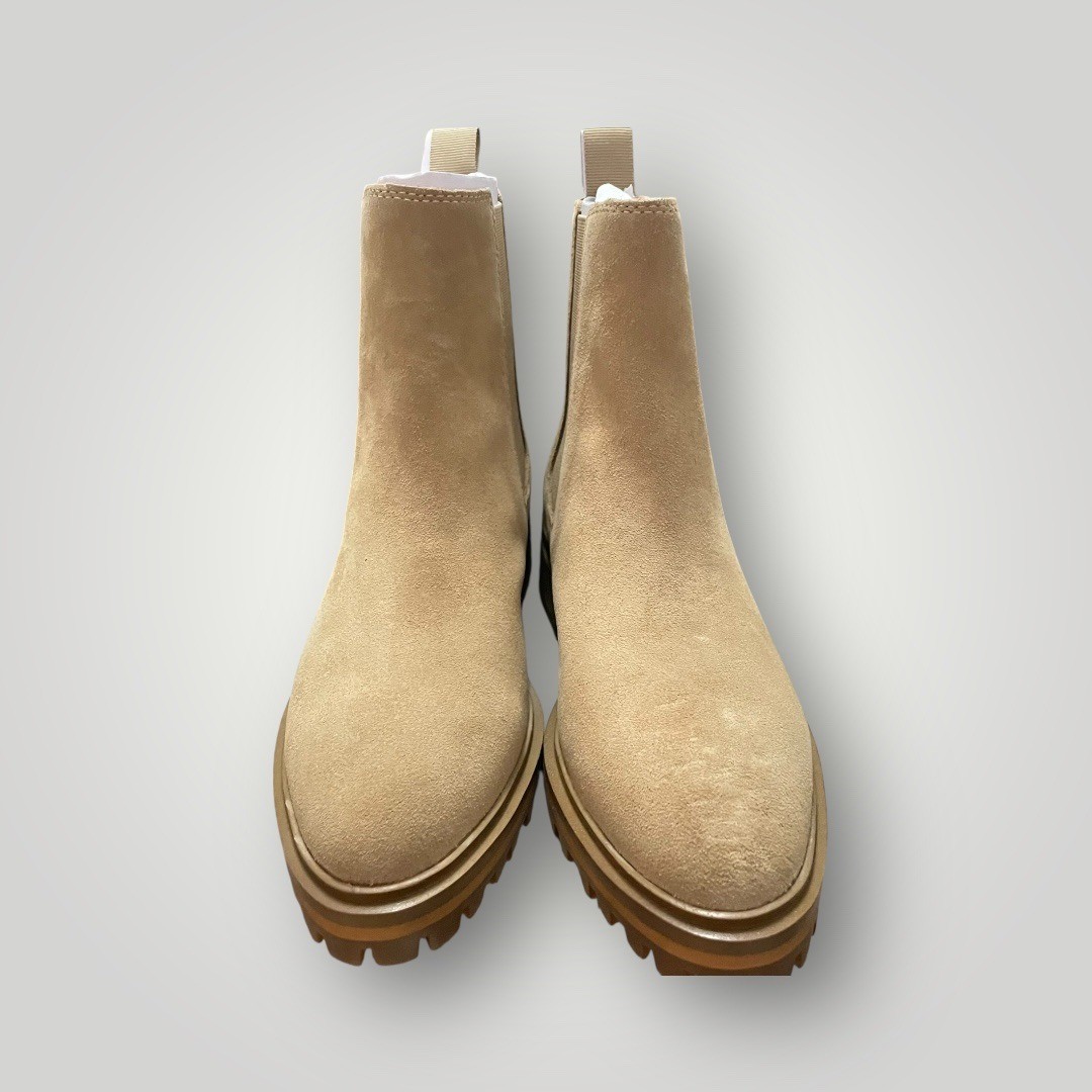 Quince Suede Chelsea Boots Women 6 Desert Color Lug Sole Block Heel Pull On New