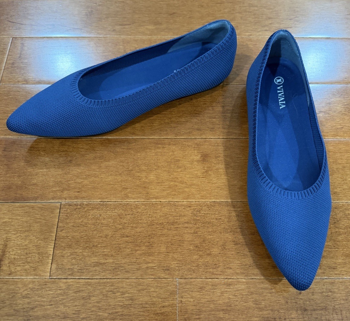 Vivaia Aria 5° Navy Slip On Pointed Toe Ballet Flats Shoes Sz. 41 (9.5)