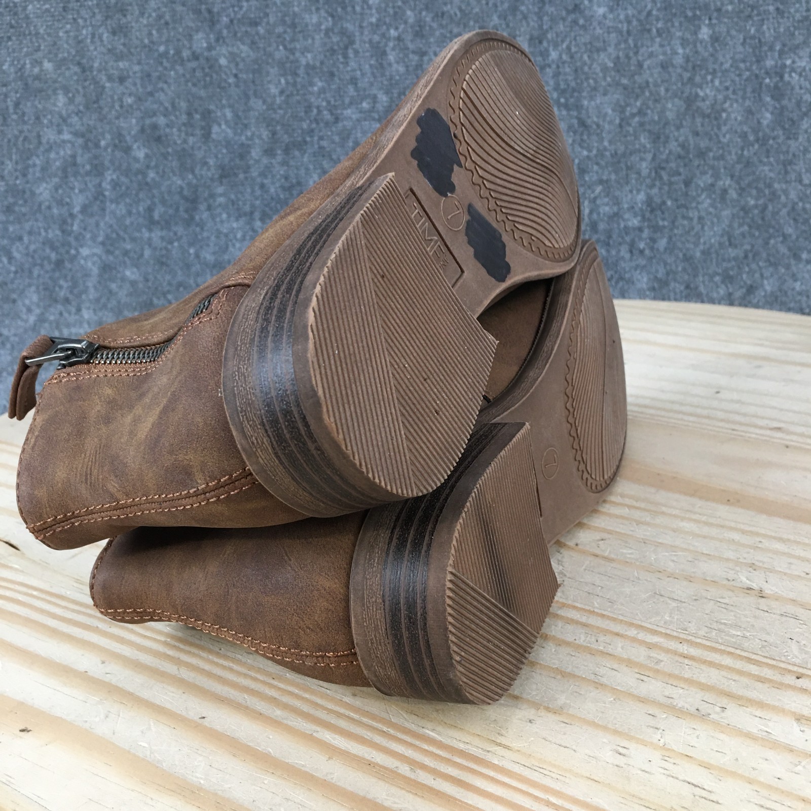 Time And Tru Ankle Boots Womens 7 Side Zip Casual Low Heels Round Toe Brown