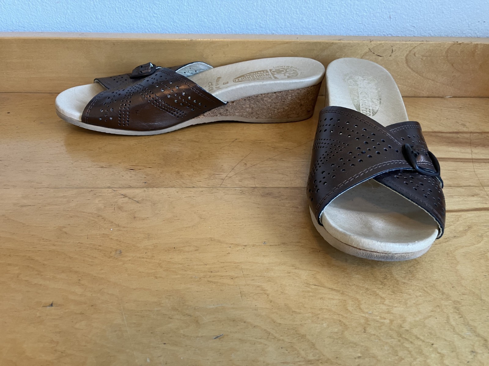 Worishofer Wedge Slide Sandals Women’s Size 39/8 Brown Leather Made in Germany