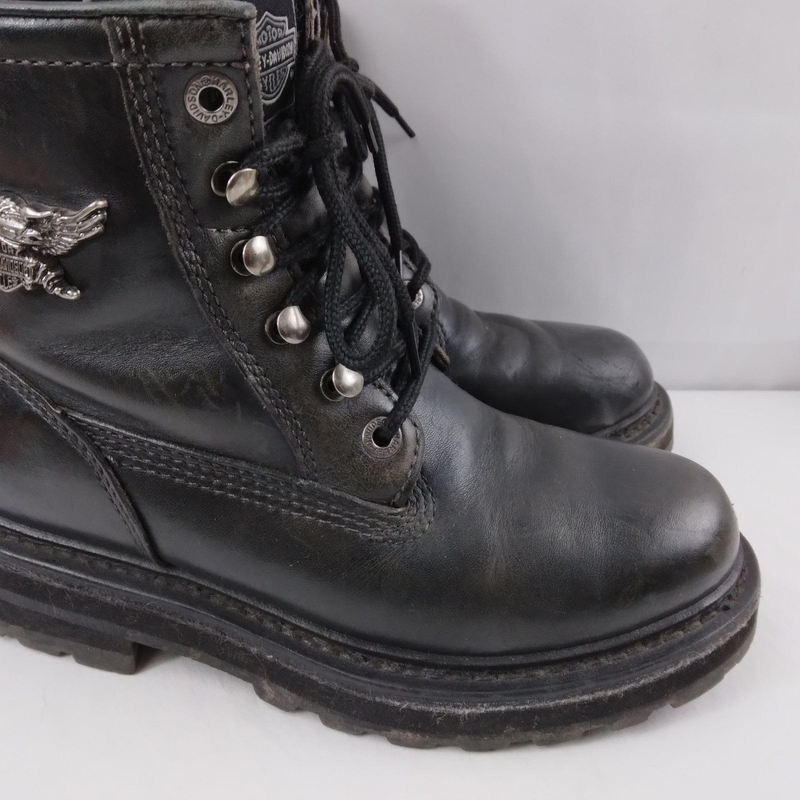 HARLEY-DAVIDSON Lace Up Chukka Boots Black Metal Emblem Grunge Rock Women’s 7.5