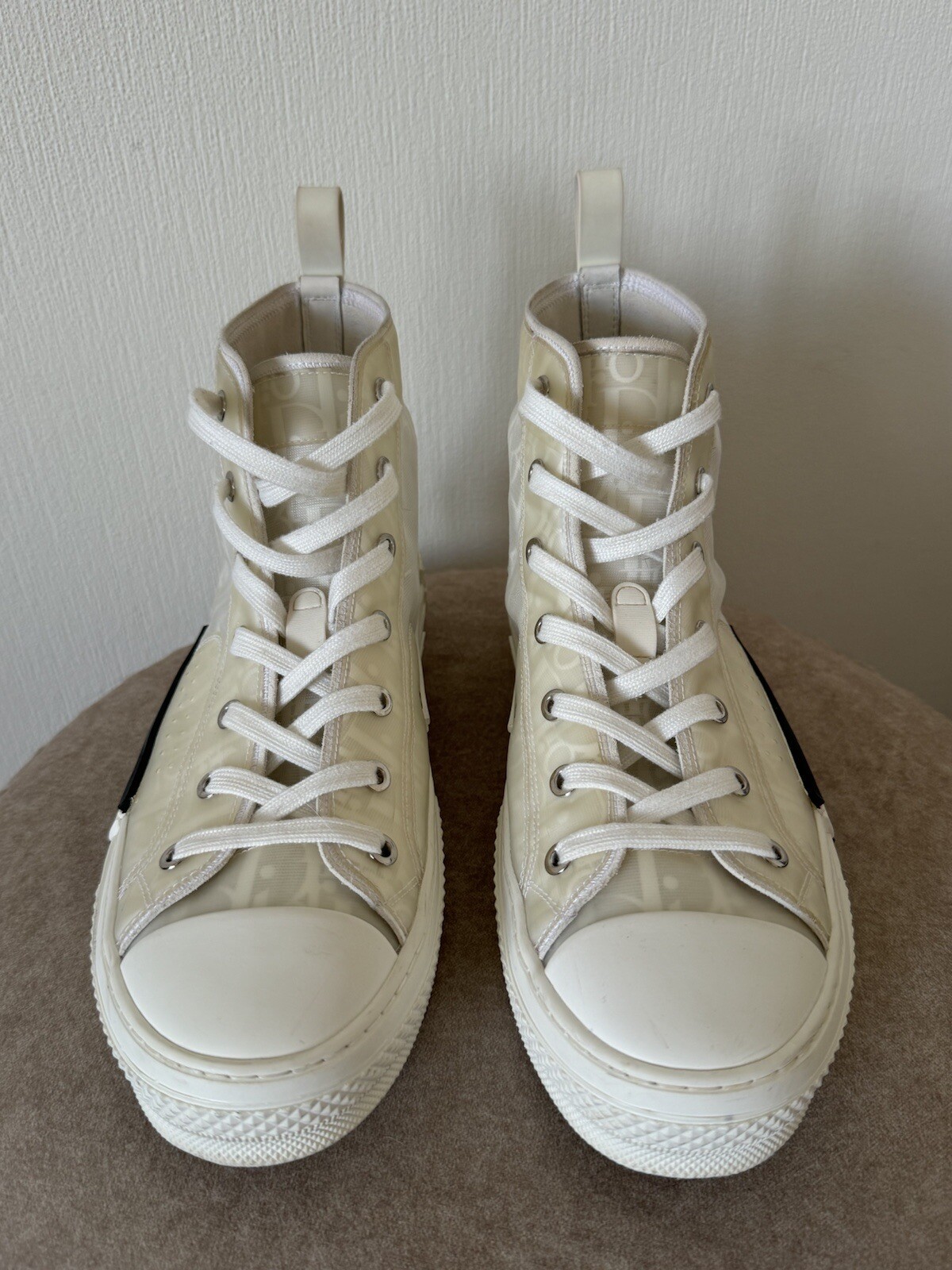 Authentic Christian Dior B23 White Canvas PVC High Top Sneakers Size EU 41 US 11