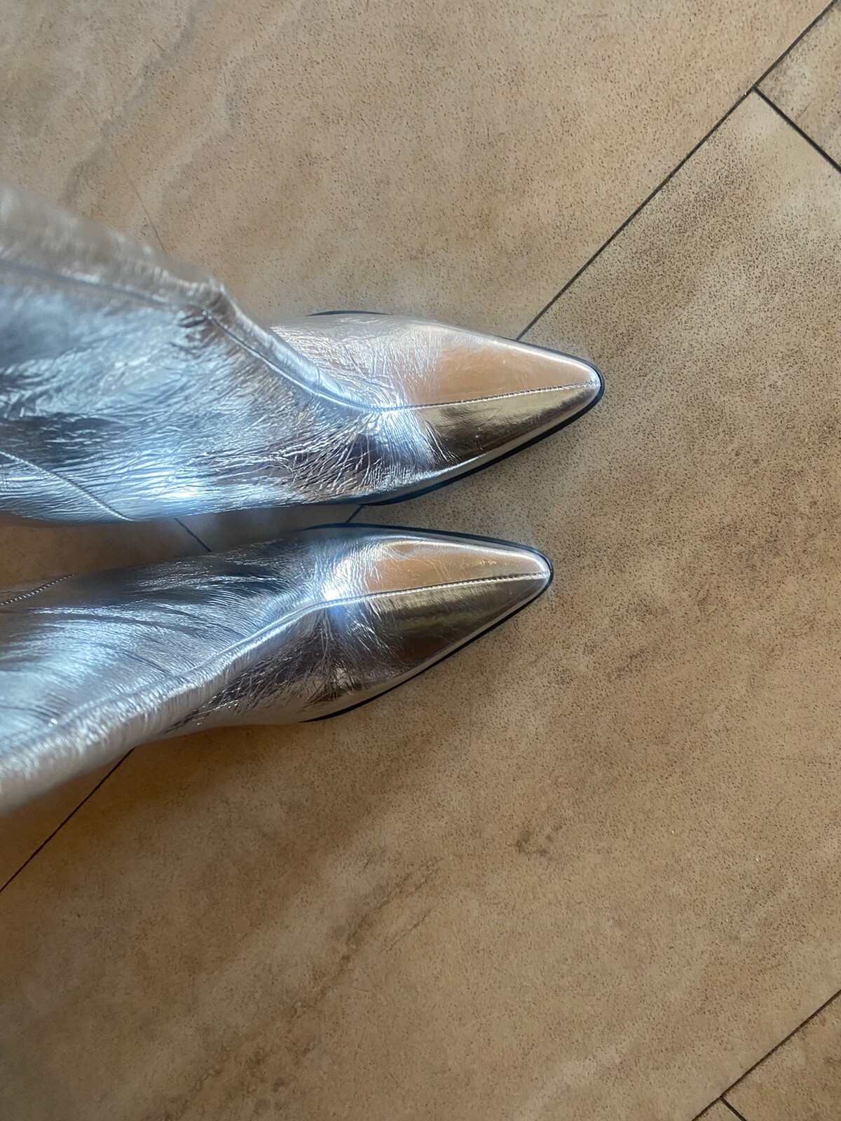 ZARA Silver Metallic Leather Boots NEW WT NB Size 36 EU/ 6 USA