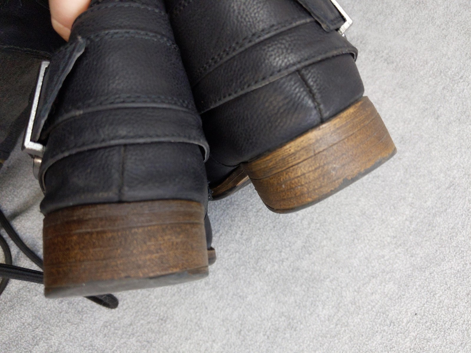 Madeline Biker Boots Womens Size 7 38 Black Faux Leather Ankle Zip Buckle Moto