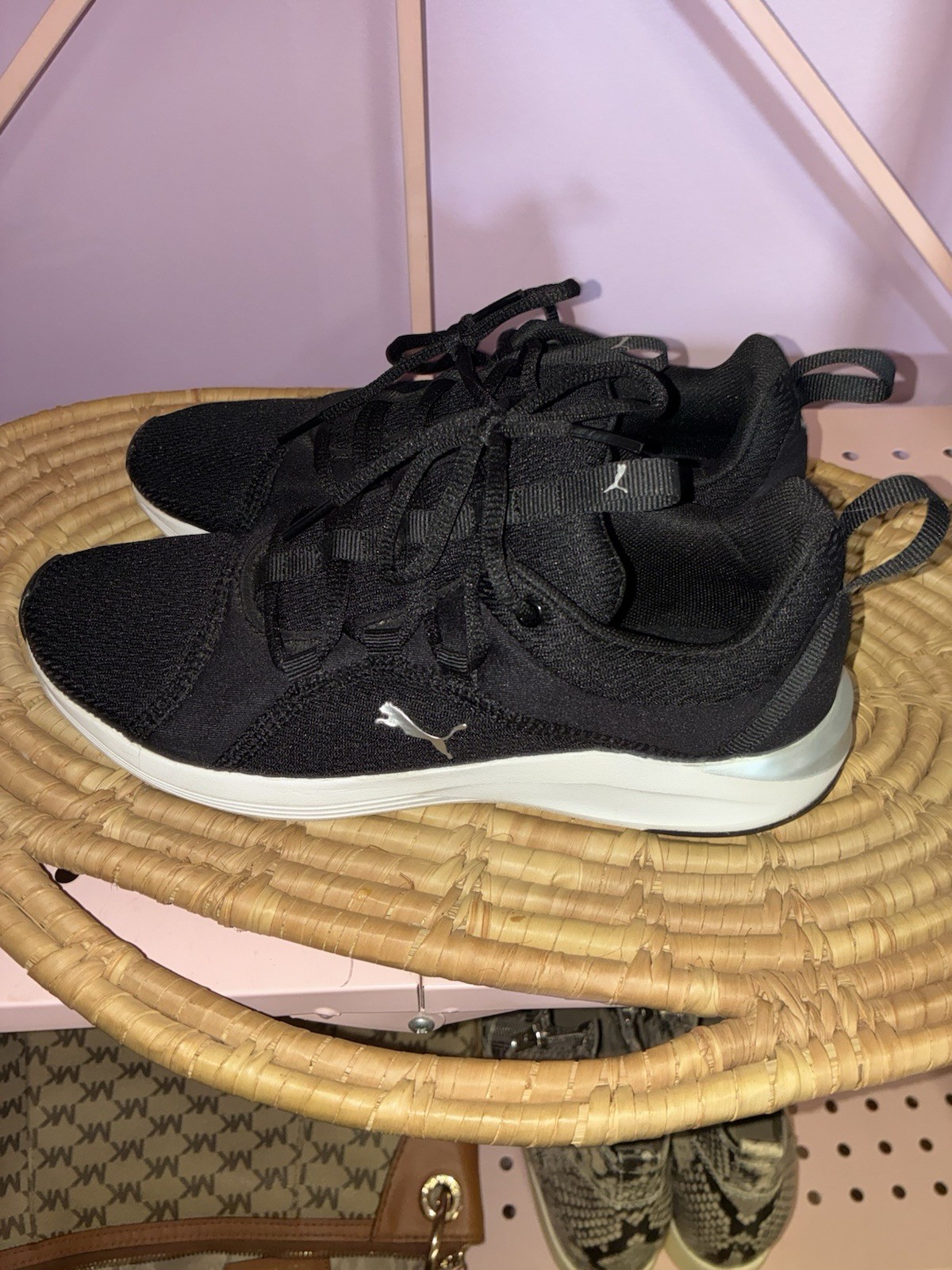 PUMA Softride Black White Mesh Lace Up Low Top Athletic Sneakers Women’s