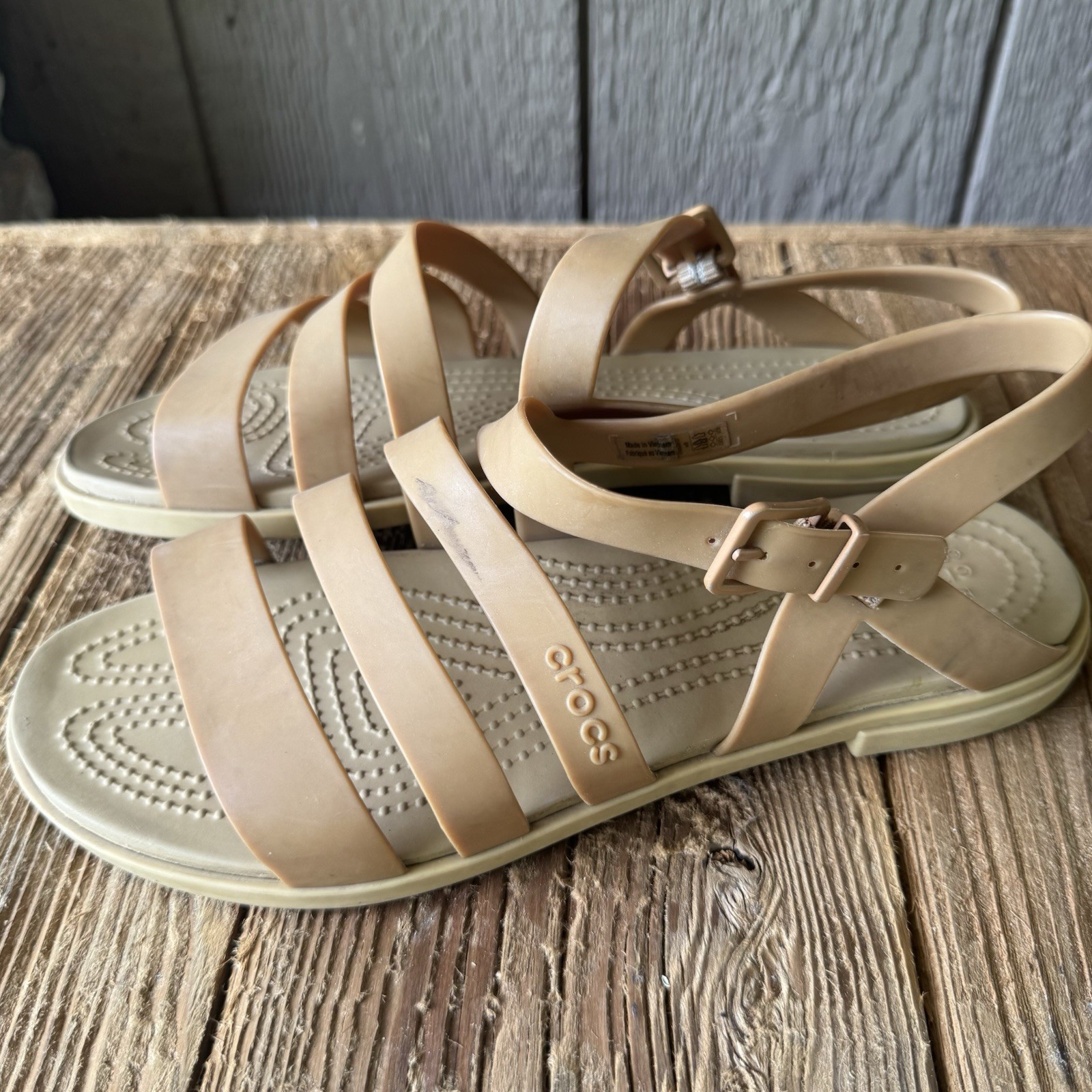 Crocs Iconic Comfort Caramel Strap Sandals sz 8 Women’s Side Buckle