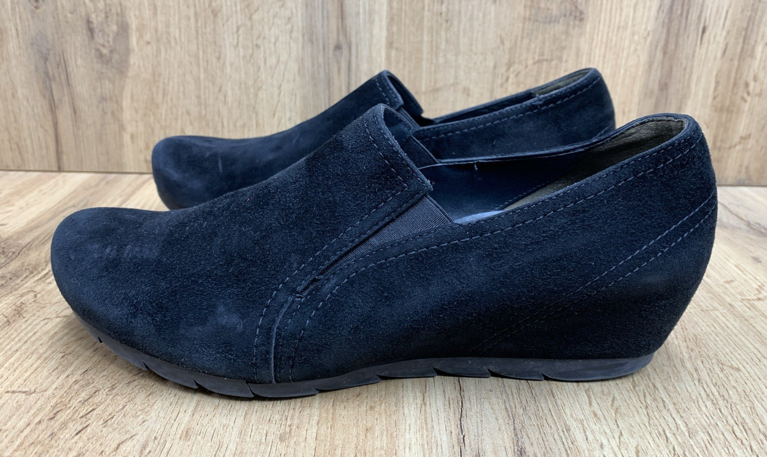 PAUL GREEN MUNCHEN Leather Covered Wedges Loafers Black Suede Size US 7