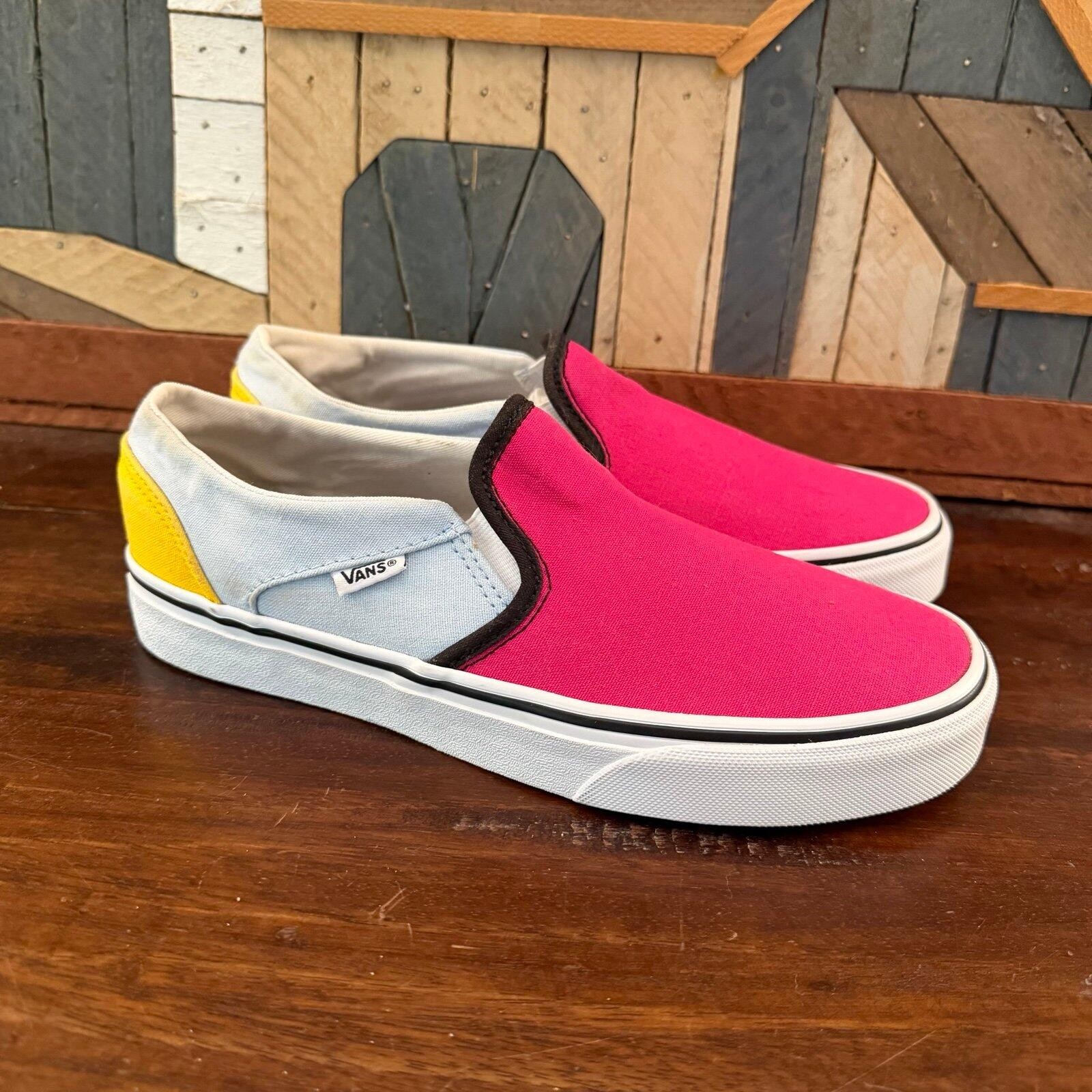 Vans Asher Colorblock Slip On Sneakers Pink Blue Yellow Womens 8