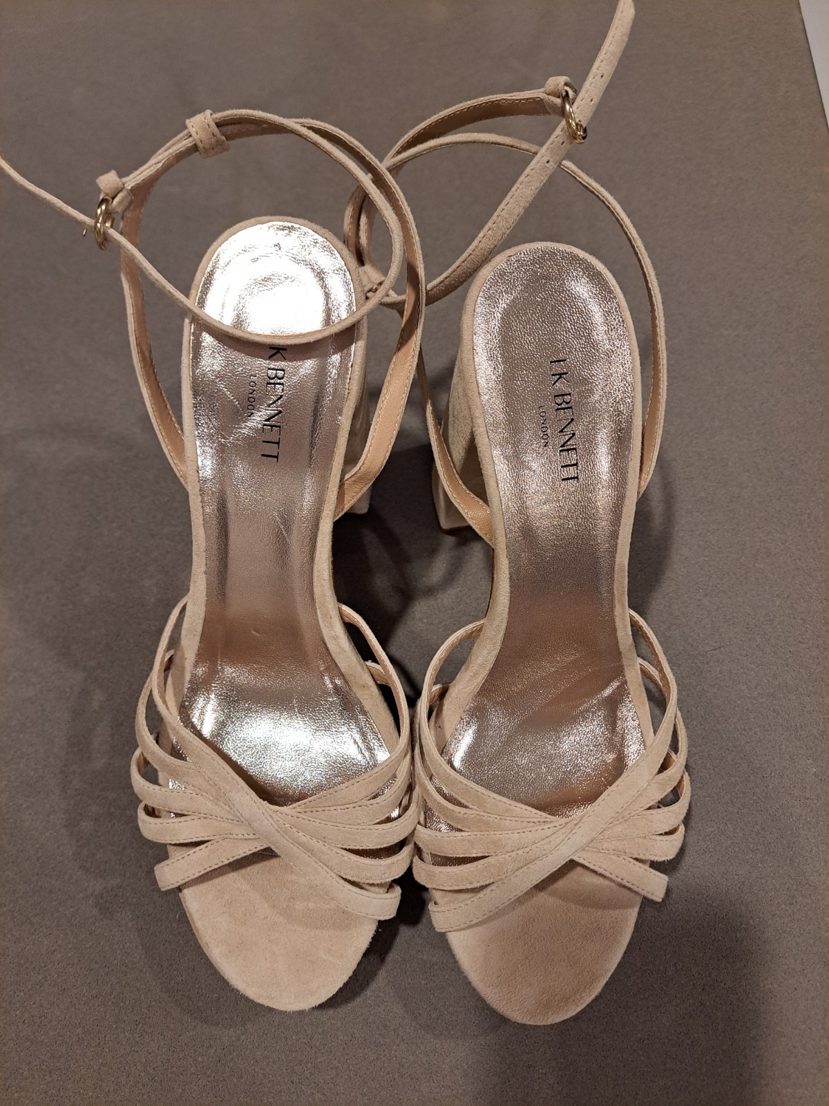 LK Bennett Attie Beige Suede Strappy Block Heel Sandals Ankle Strap US 11