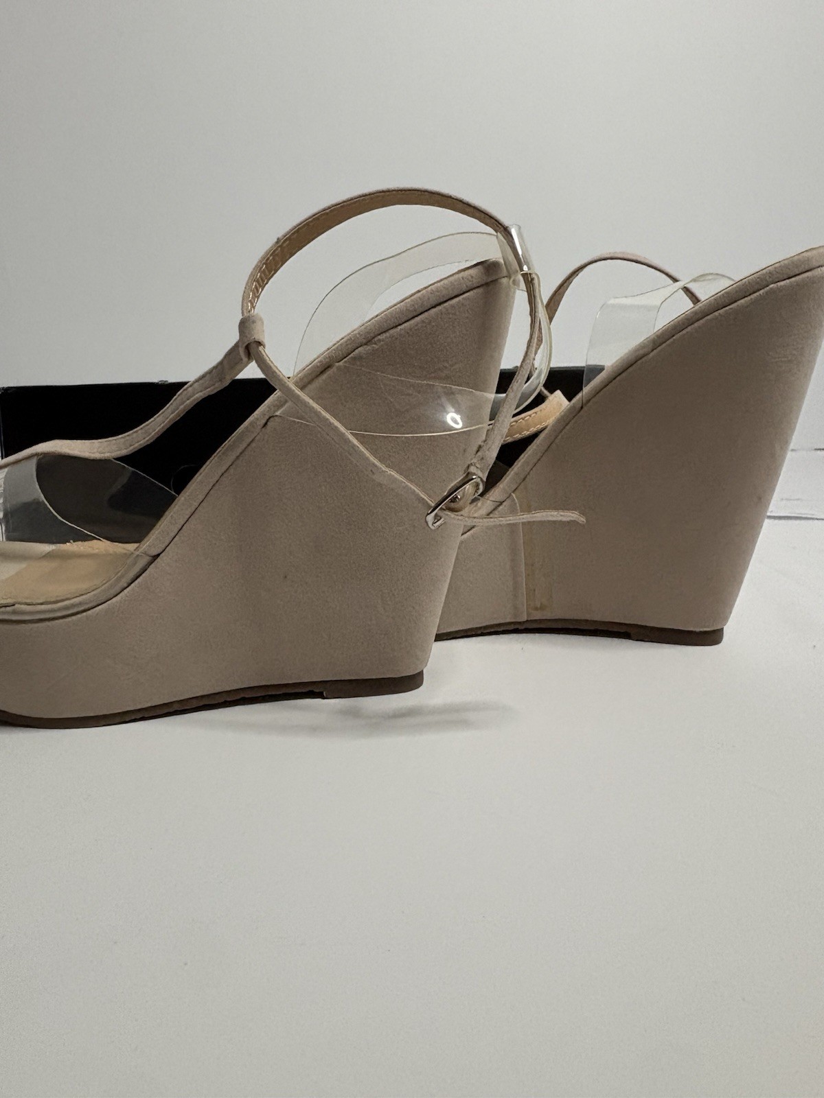 Fashion Nova Nude Clear Strap Wedge Women’s Size 10 Platform Heel NEW w/ box
