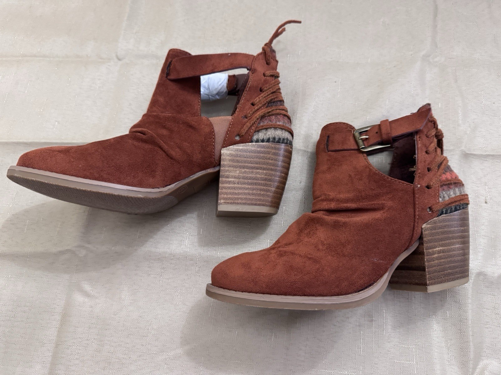 Very G Zane Ankle Boot Bootie Orange Rust Block Heel 6 NEW Western Boho Vegan