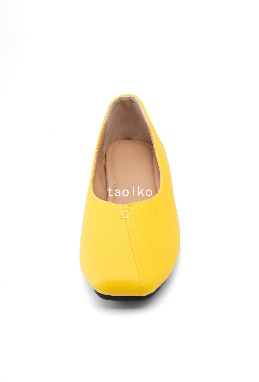 Womens Slip On Flat Square Toe Soft Faux Leather Comfort Pumps Shoes Oversize