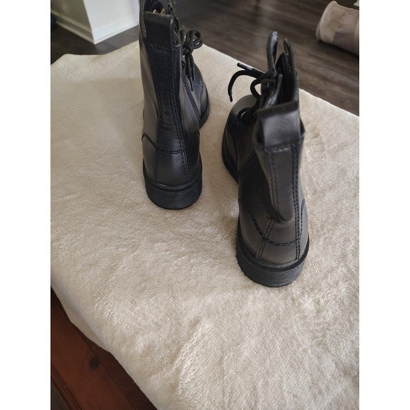Time and Tru Womens Black Combat Boots Side Zip Lace Up Lug Sole Size 9