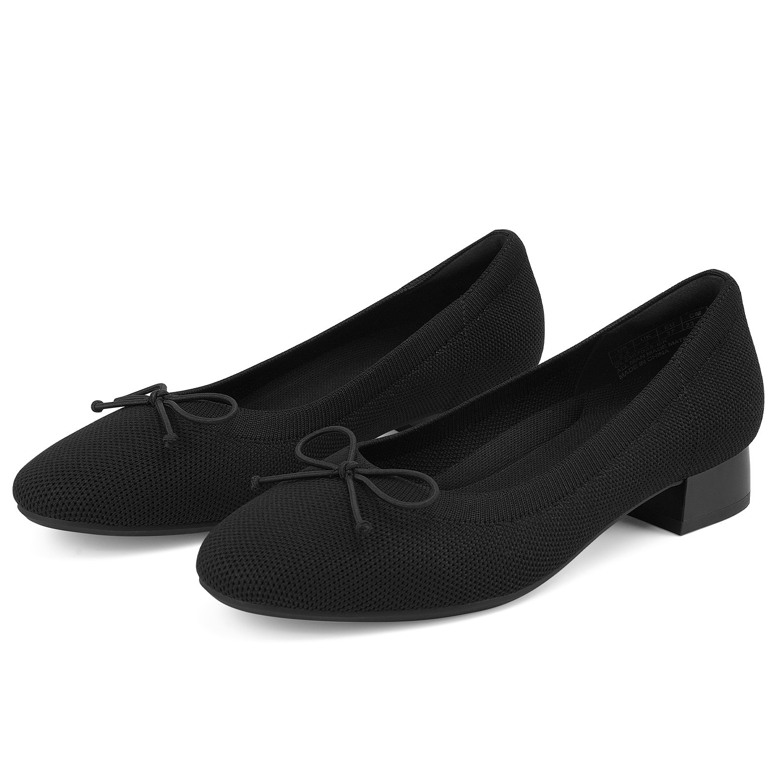 Women Chunky Pumps Low Block Heels Bow Knit Comfortable Office Dress Shoes