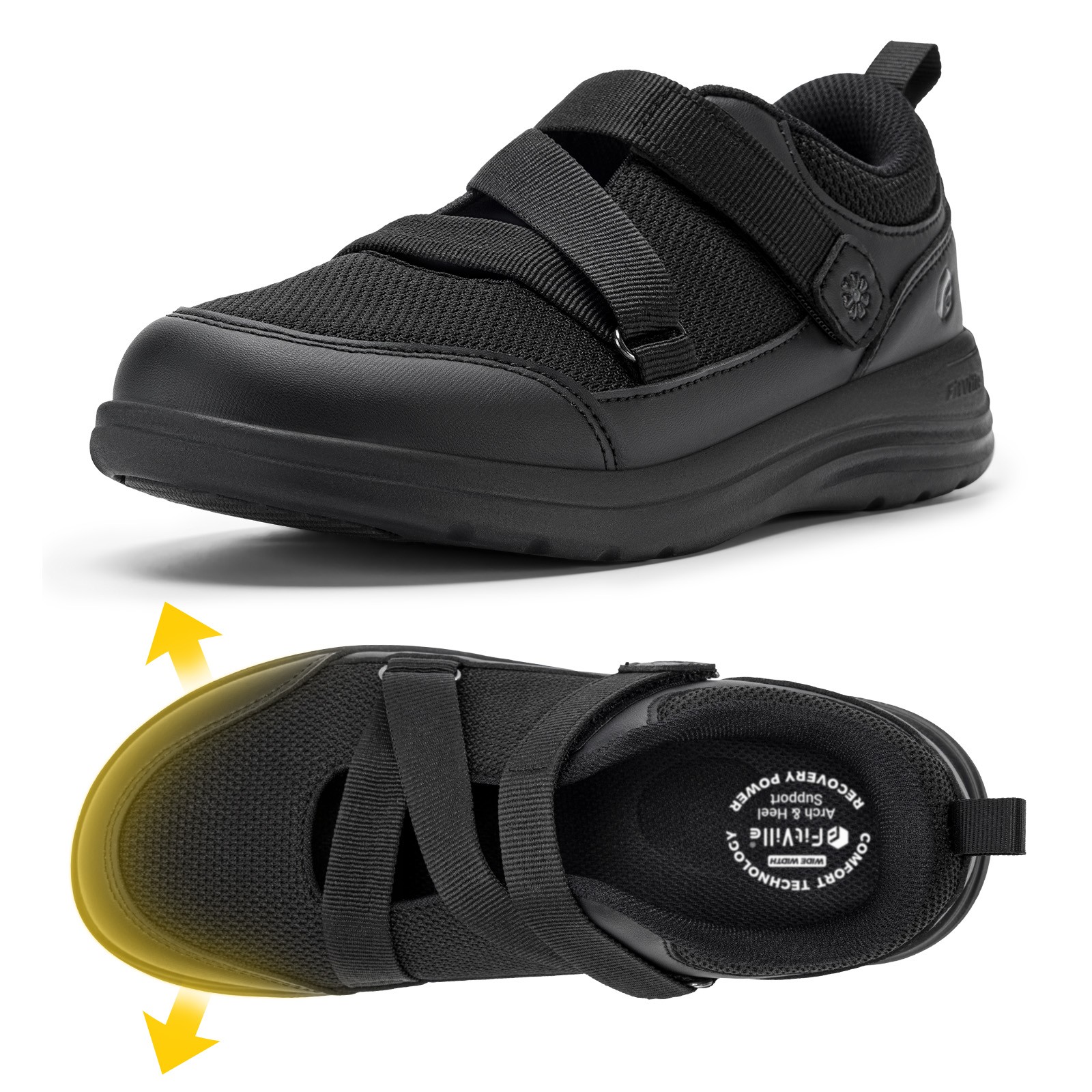 FitVille Womens Wide Diabetic Orthopedic Shoes Adjustable Straps Causal Shoes