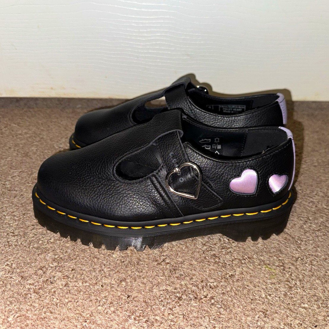 Dr. Martens Women’s Mary Jane Flats Leather Buckle Strap Heart, Black 6