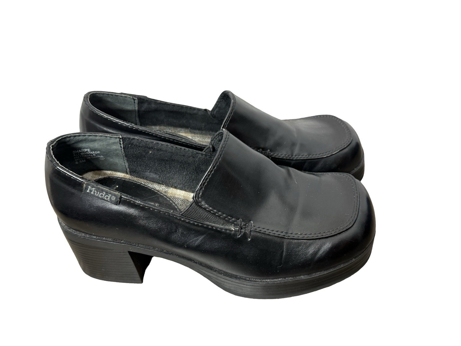 Vintage 90’s Y2K MUDD Black Chunky Heel Platform Loafers Shoes Size 6.5
