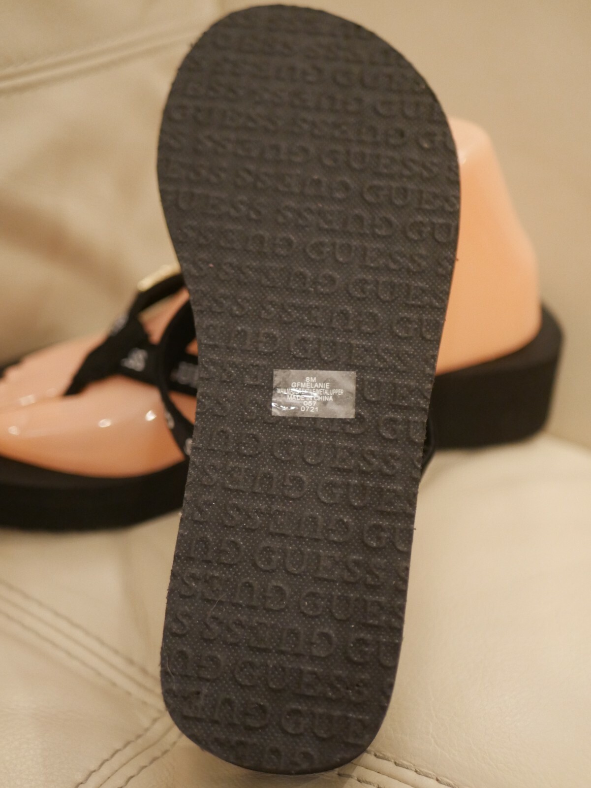NEW GUESS BLACK LOGO STRAP FLIP FLOPS WEDGE MELANIE PLATFORM SIZES 5,6,7,8,9,10