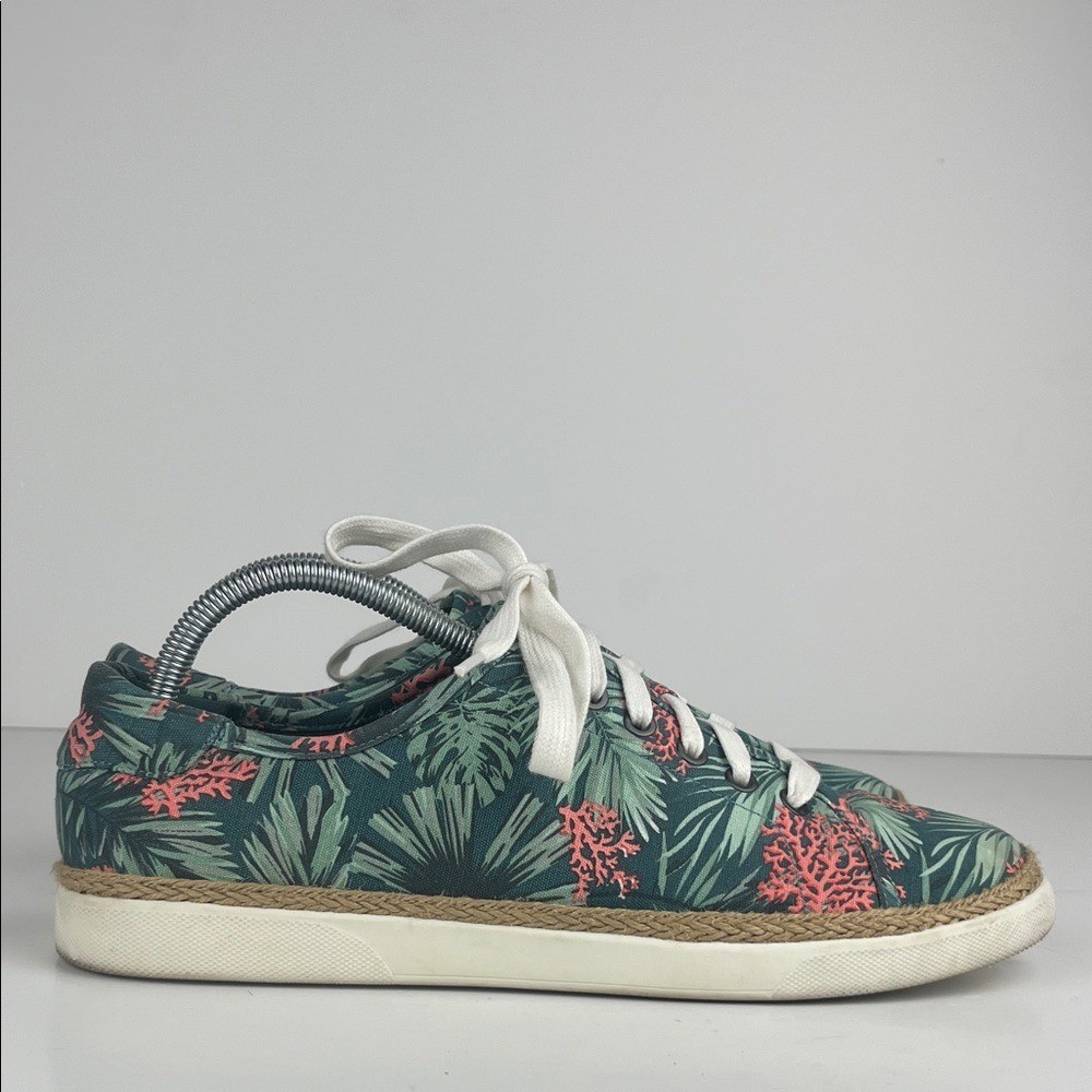 Vionic Hattie Green and Pink Tropical Canvas Espadrille Sneakers SZ 11