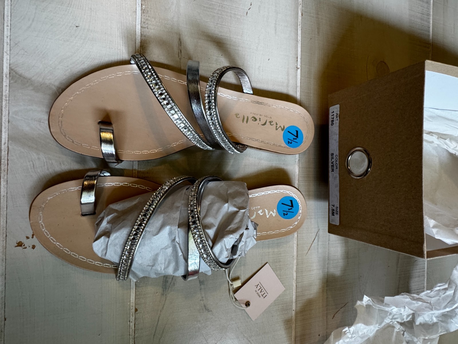 Mariella made in Italy silver strappy sandals size 7.5 NWB women’s