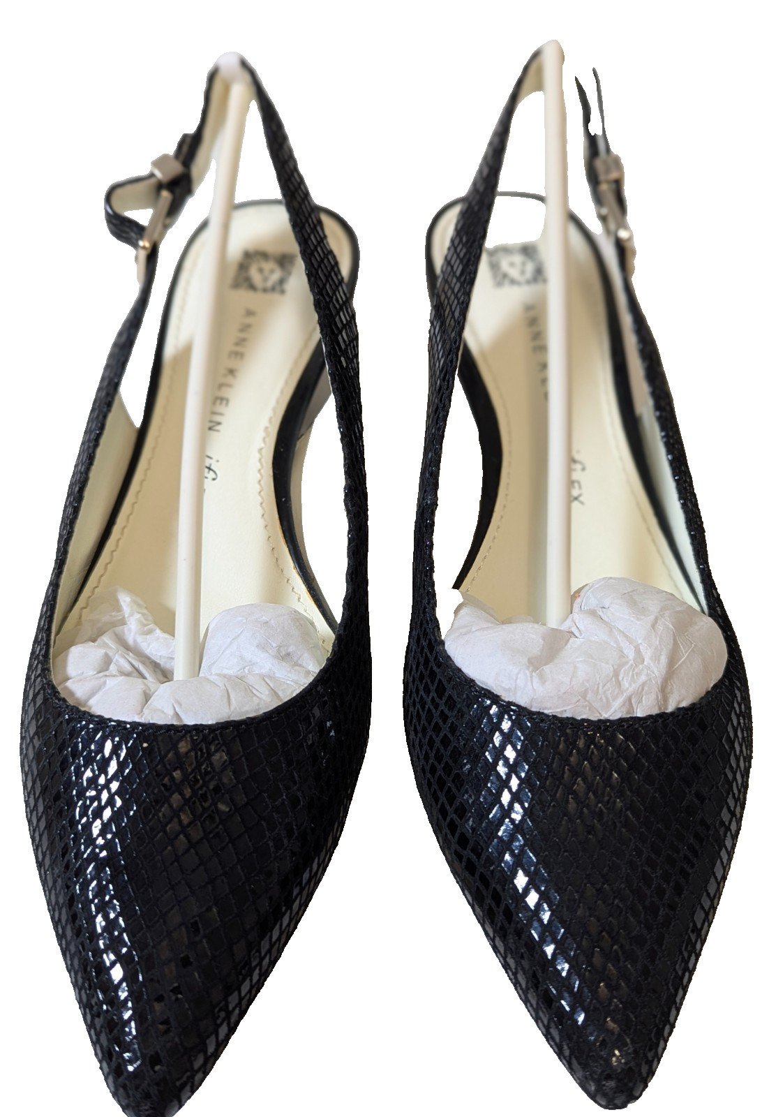 Anne Klein AKEXPERT Women’s 8 M Black Reptile Pointed Slingback Heels Shoe Box