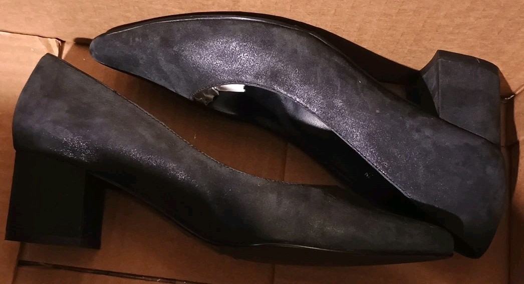VANELi Classic Designer Shimmer Black Suede Pumps 1.75″ Chunky Heel Sz 7 N EUC