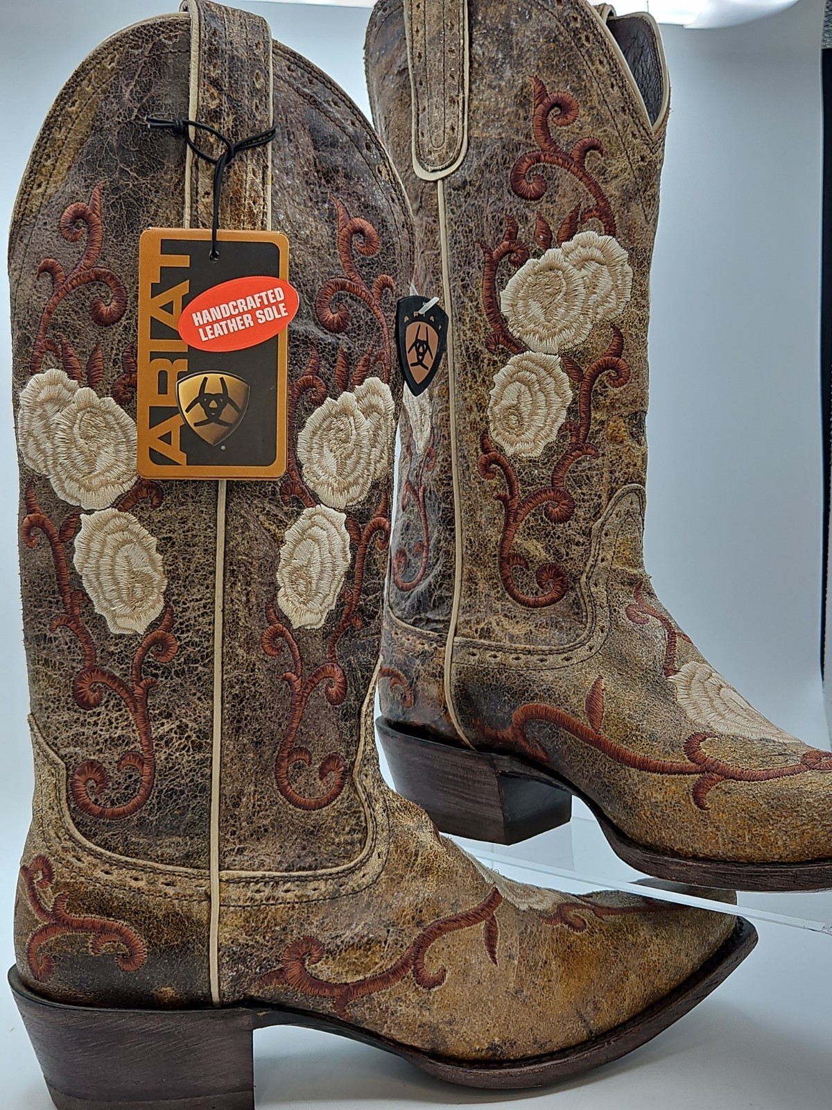 ARIAT Women’s 9Corazon Shattered Marble Cowboy Boots Leather Stitched Flower