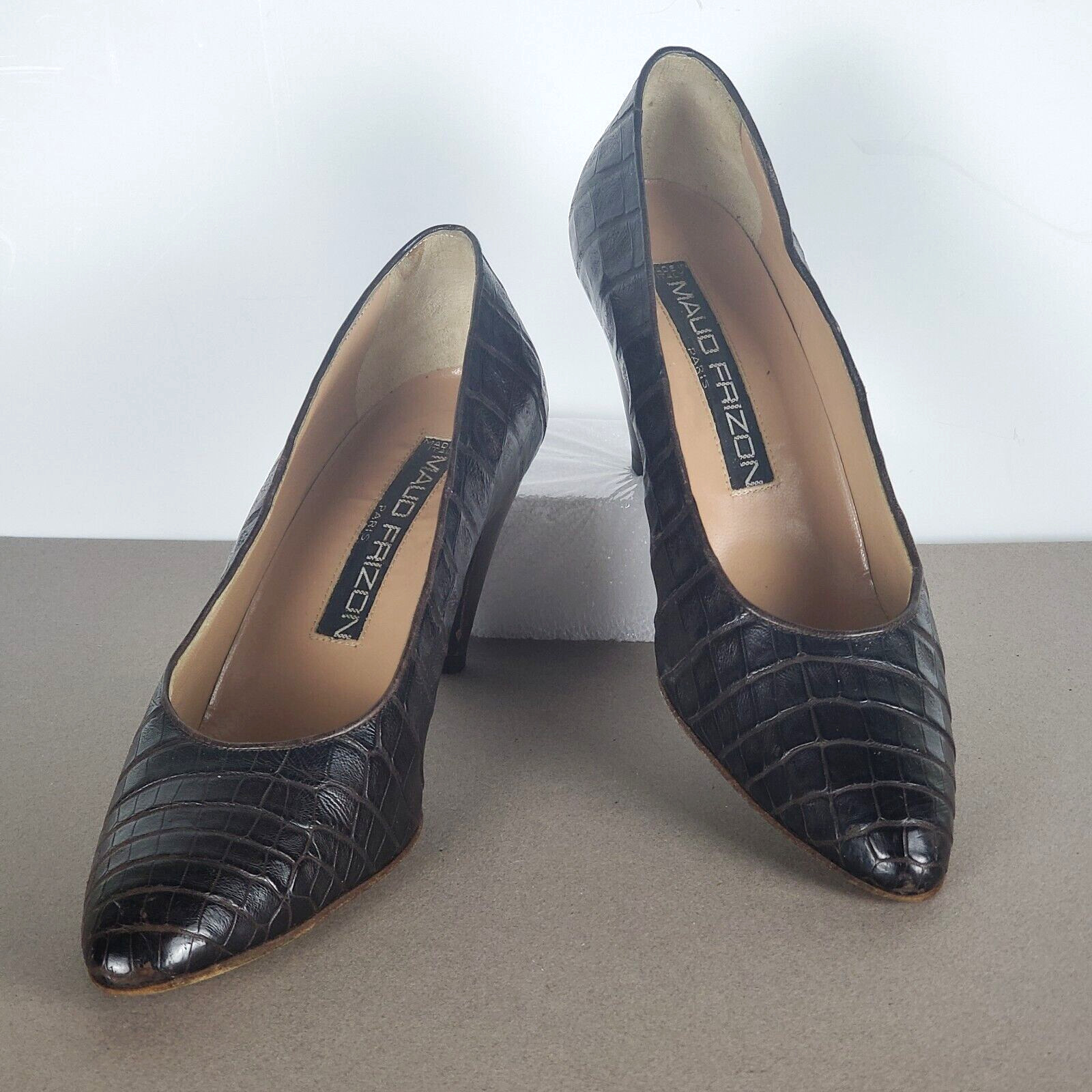 37 EU Maud Frizon Brown Alligator Leather Al Pump 2.75in Heel Italy