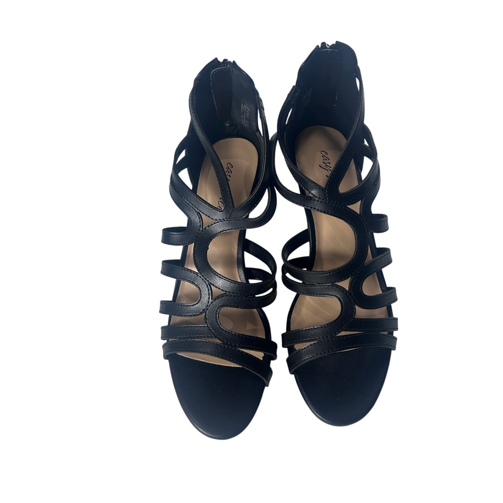 Easy Street Mens 8.5W Black Strappy Block Heel Caged Sandals 31-2452
