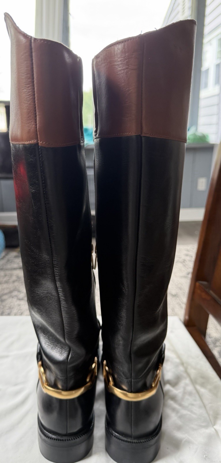 Vince Camuto Amanyir Women’s Knee High Riding Boot Leather Black/Brown US 9M