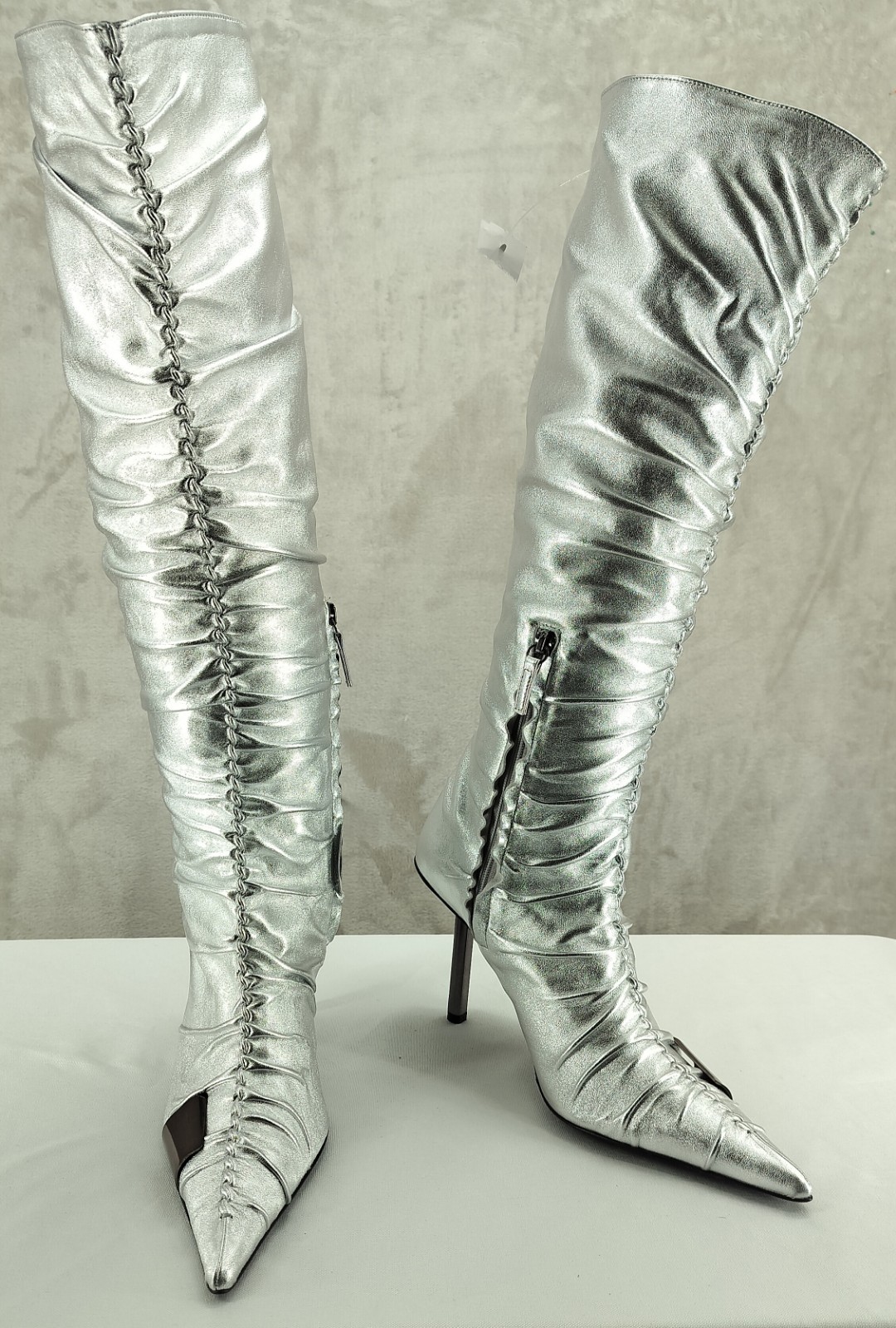 GIABORGHINI Parisi Silver High Heel Leather Boot