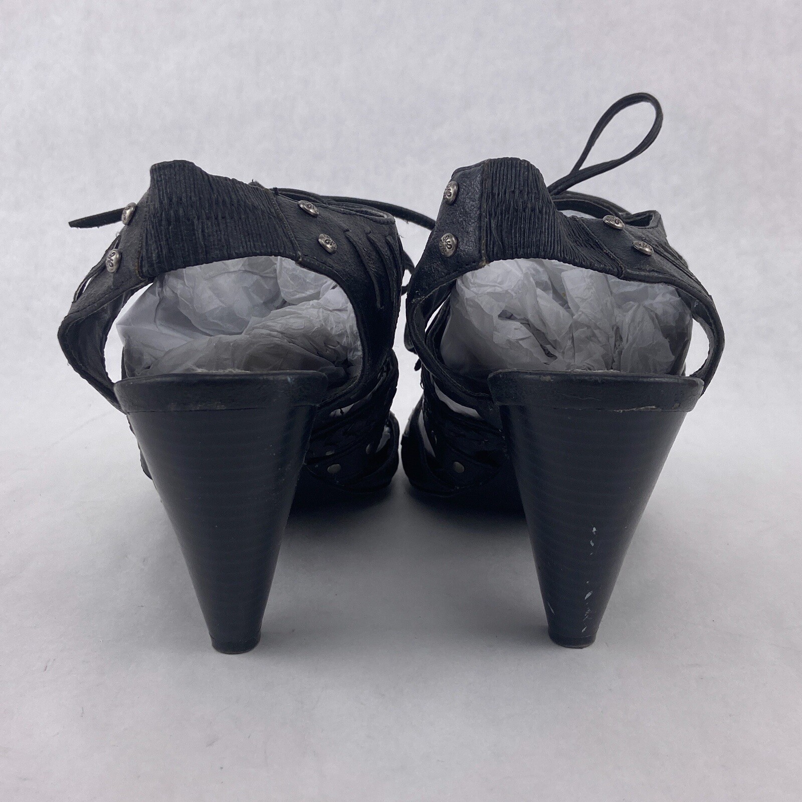 Simply Vera Wang Heels Women 8 M Black Hades Lace Up Studded Sling Back Shoes 3″