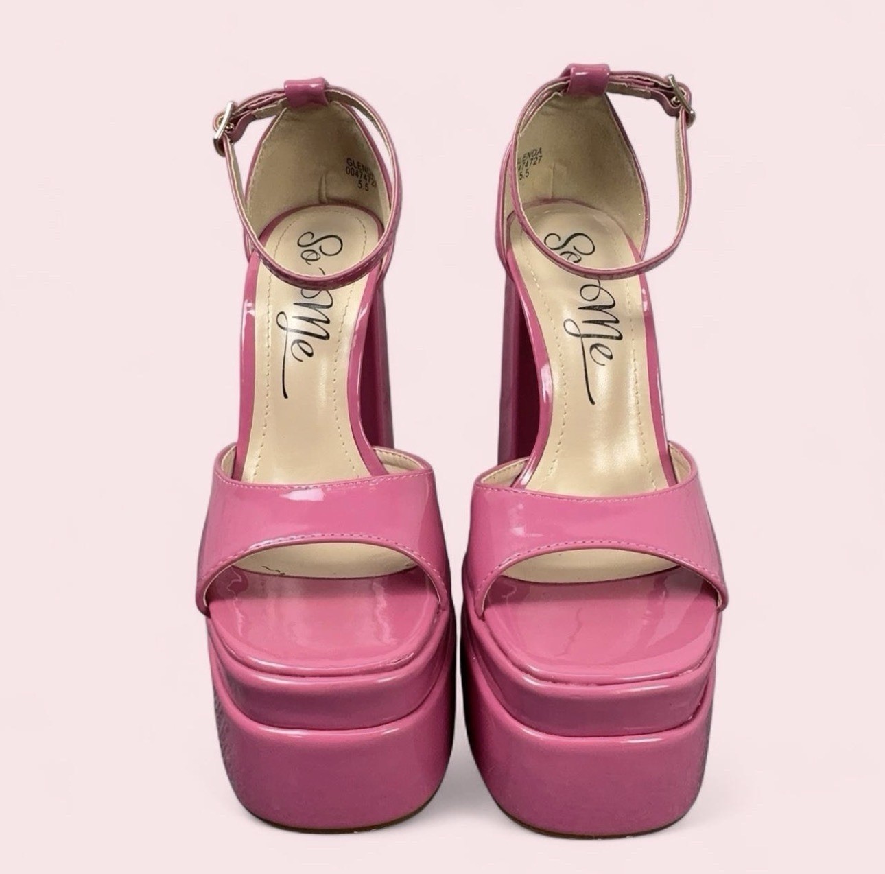 So Me Glenda Pink Patent Platform Block Heel Sandals Women’s 5.5 Barbie Y2K