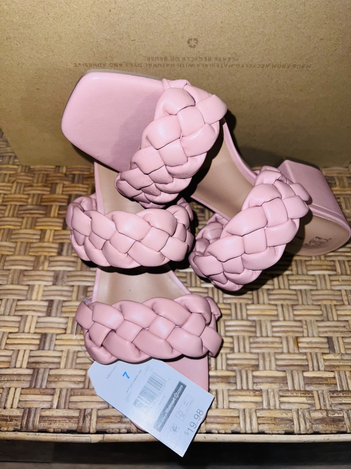 Time and Tru Women’s 3.25″ Chunky Block High Heel Slip On Sandals Braided