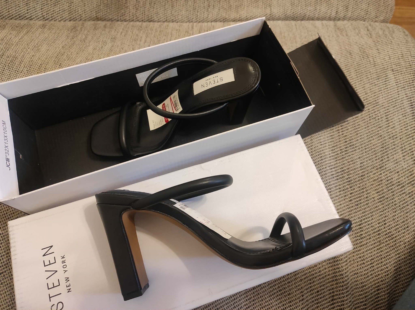 New Steven New York Jersey Heeled Sandal black strap high heel size 7.5