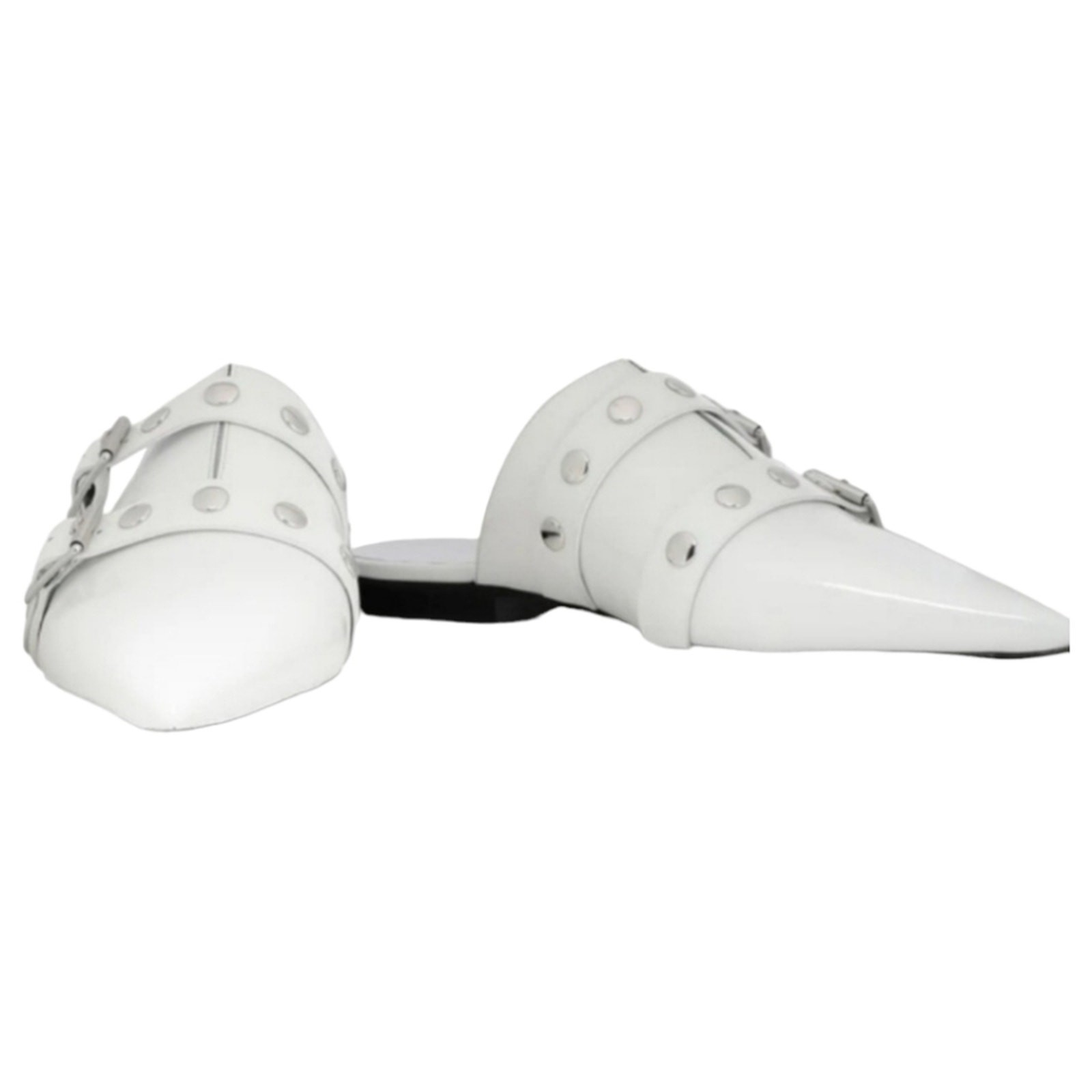 Victoria Beckham Patent Leather Studded Mules White EU 38 US 8 NIB $835