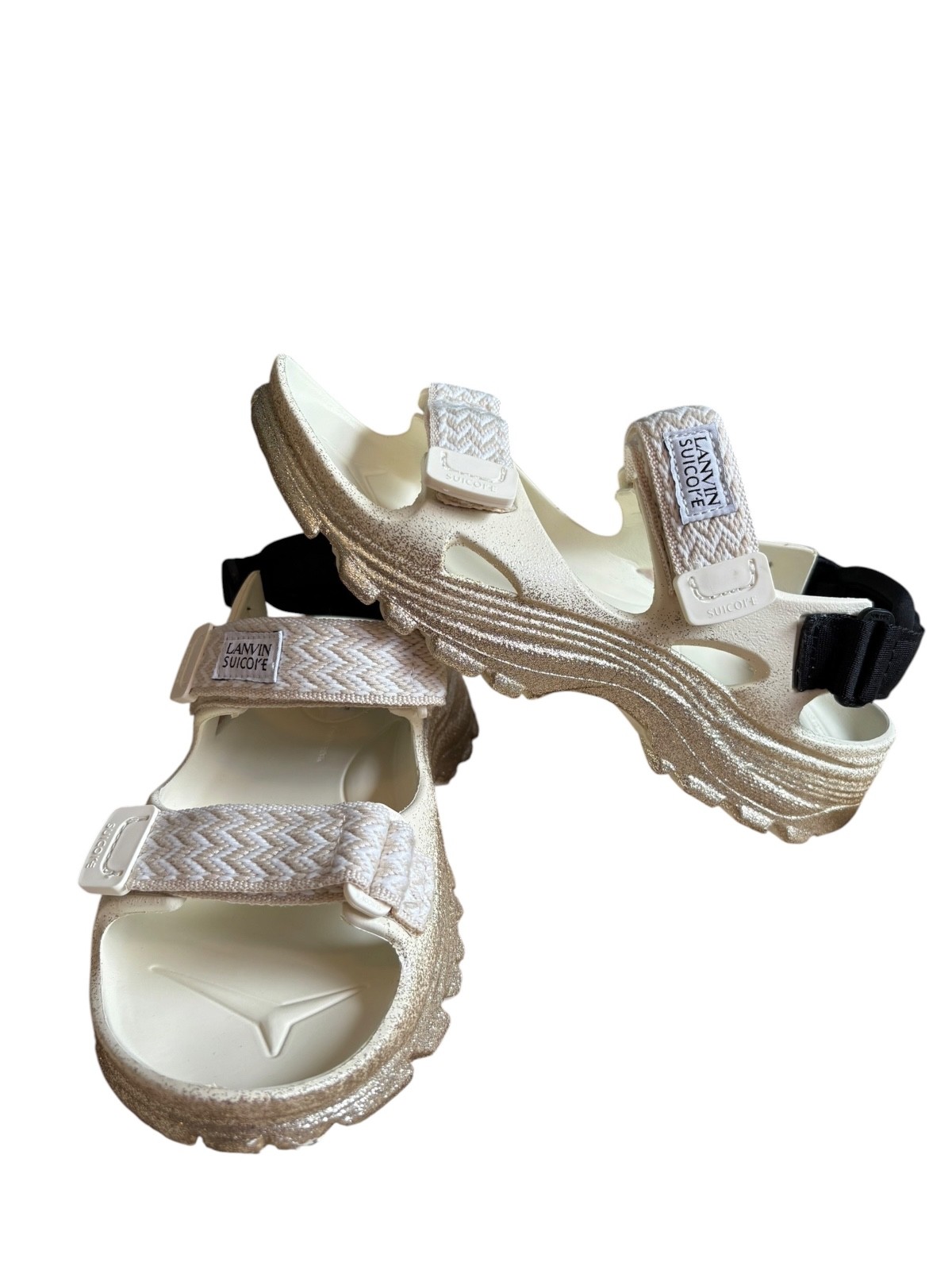Lanvin x Suicoke Wake Curb Sandals White Sparkles Size 6.5 Fits 8