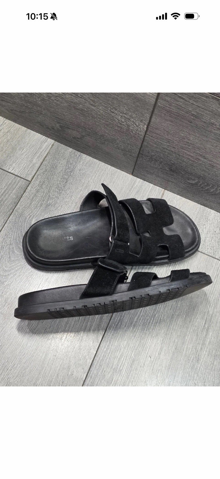 HERMES CHYPRE BLACK CALFSKIN LEATHER SANDALS SHOES FLAT SLIDES 41 Unisex B000733