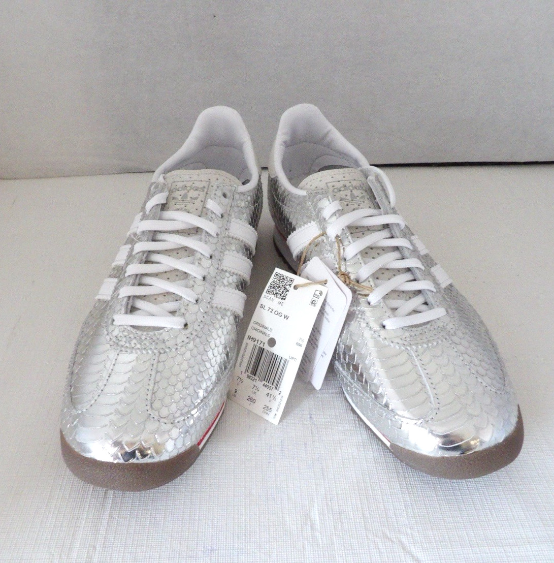 NWOB Authentic ADIDAS SL 72 OG Metallic Silver Snake Leather Women’s Shoes 9 M