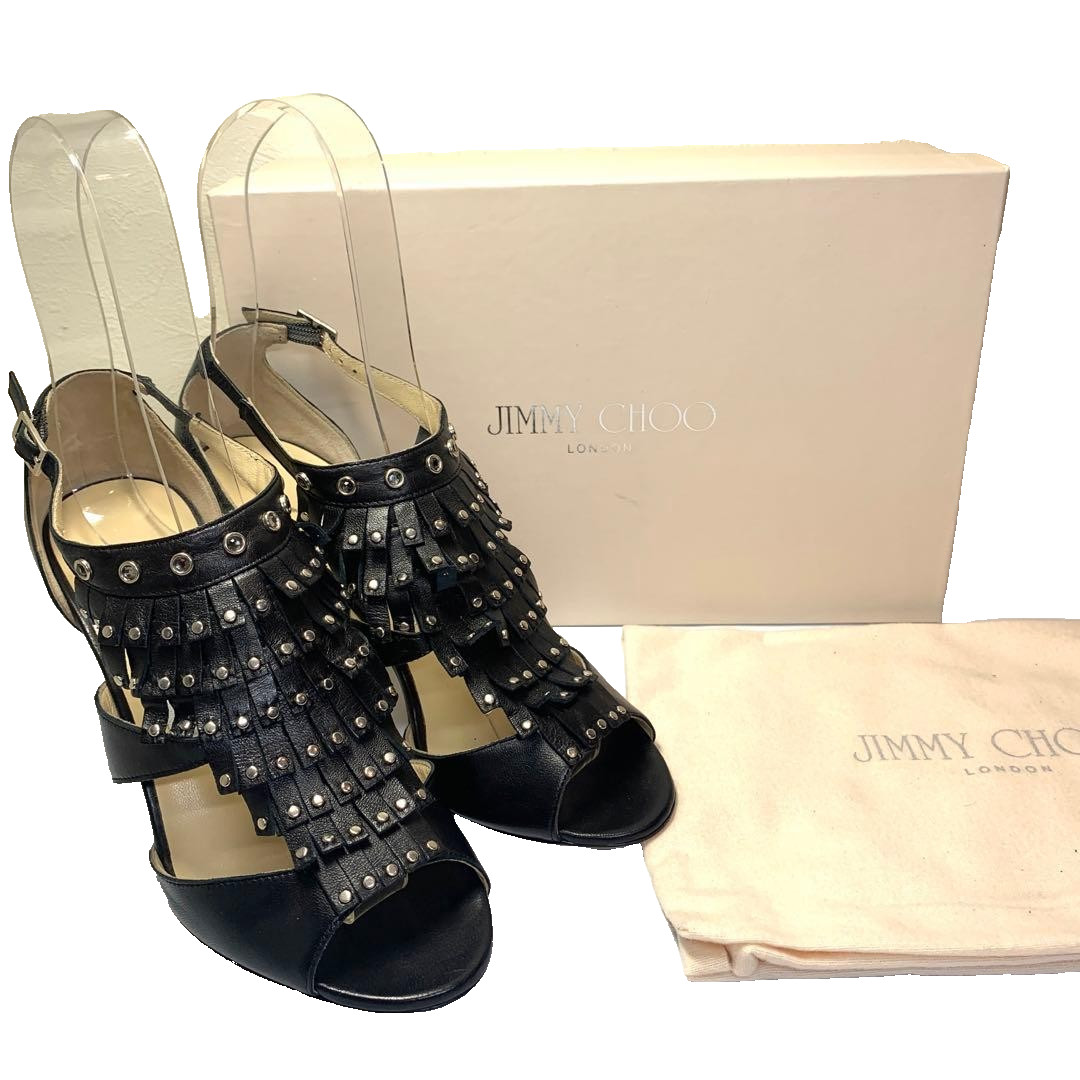 JIMMY CHOO Black Leather Open Toe Pumps Heels Women’s Size 36