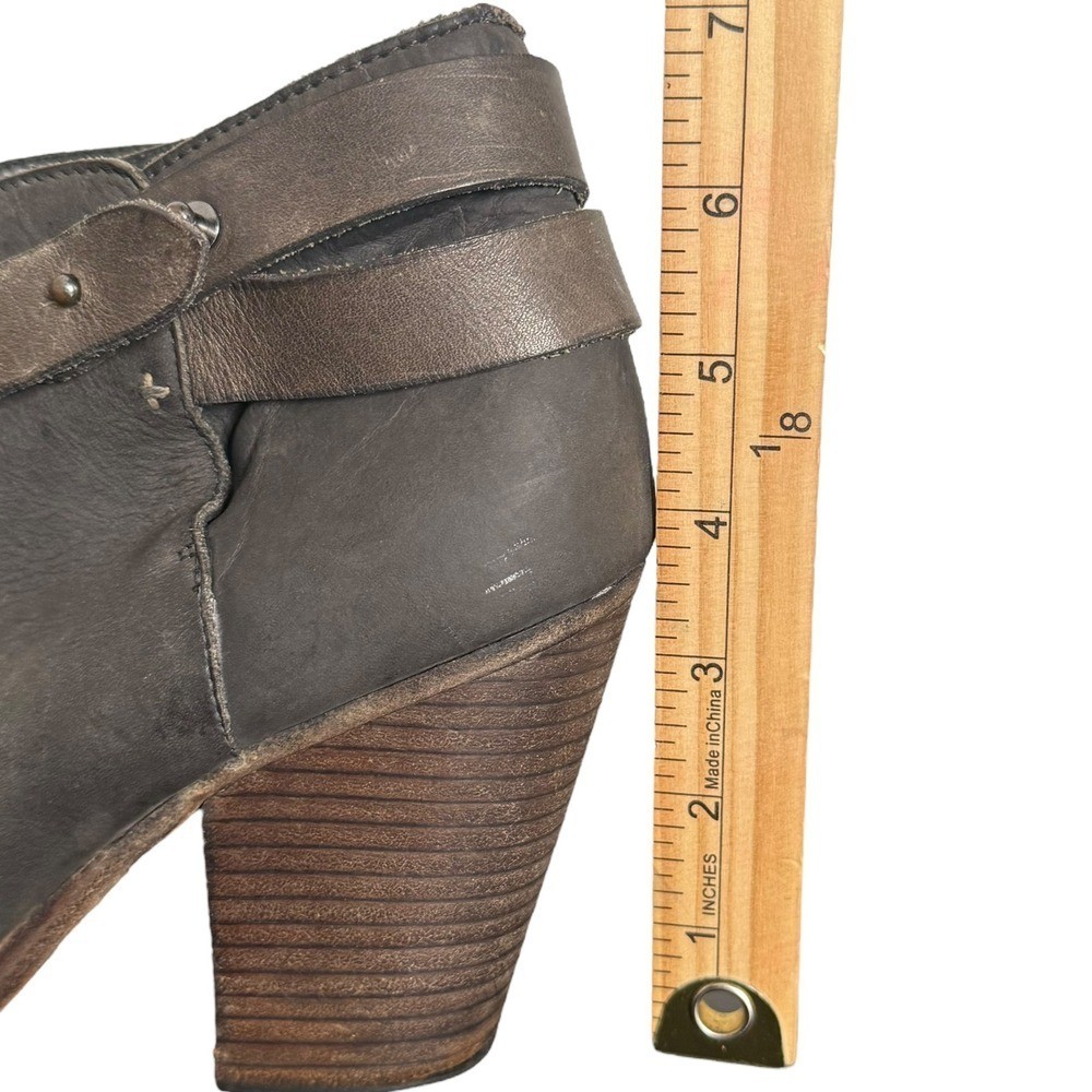 Rag & Bone Distressed Gray Strappy Leather Ankle Boots Size 10 Chunky Block Heel
