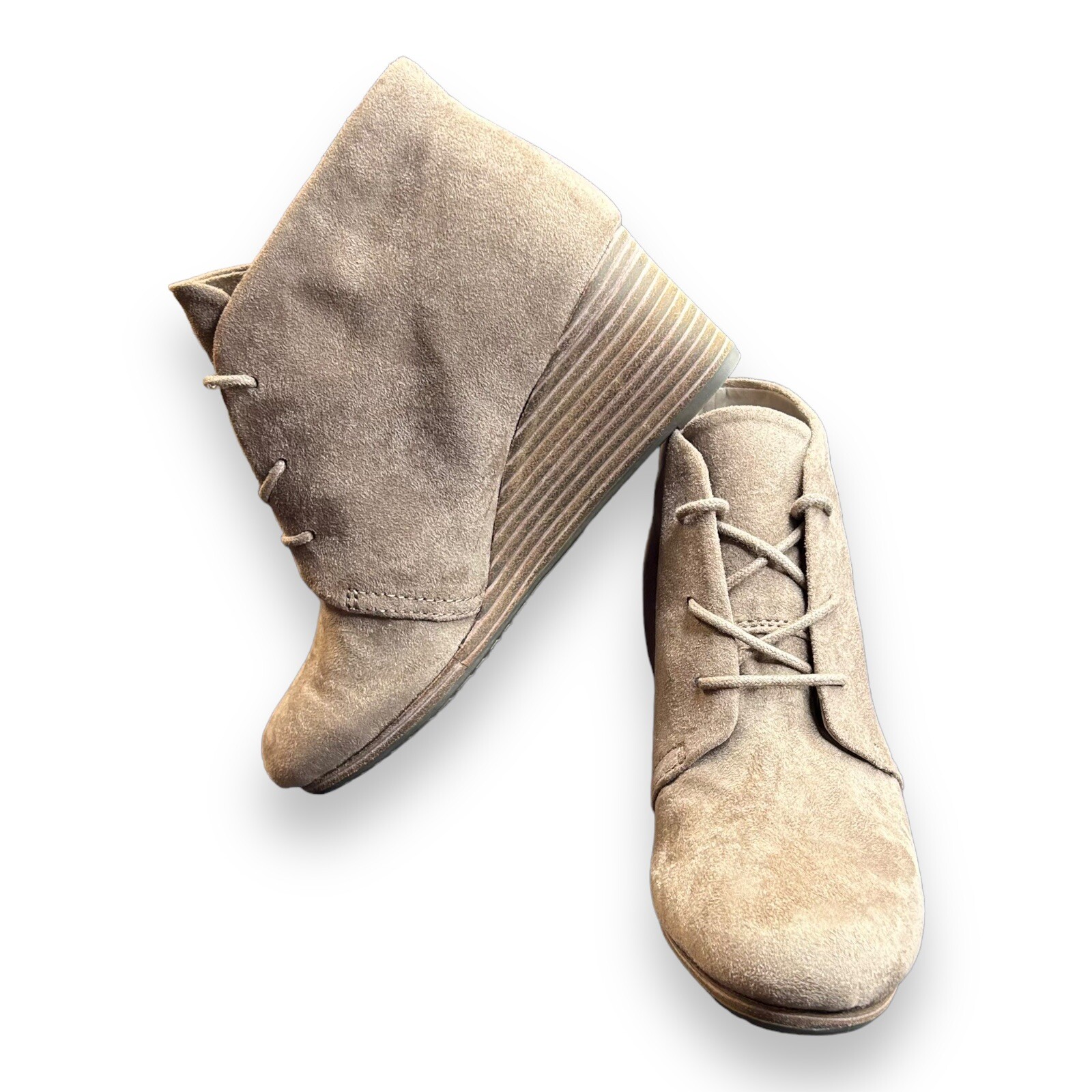 Dr Scholls Boots Womens 7 M Dakota Casual Lace Up Wedge Ankle Bootie Biege