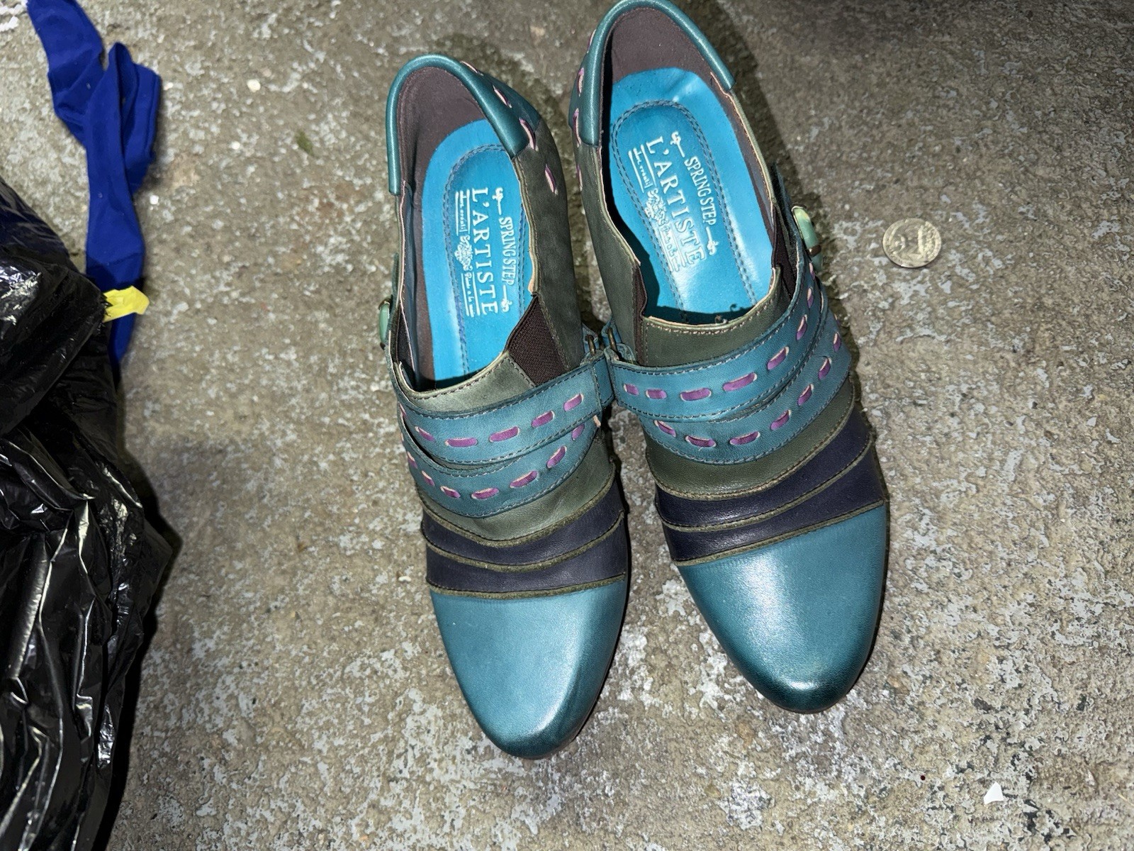 L’Artiste by Spring Step Colorblock Leather Lace-Up Block Heel Pumps EU 37