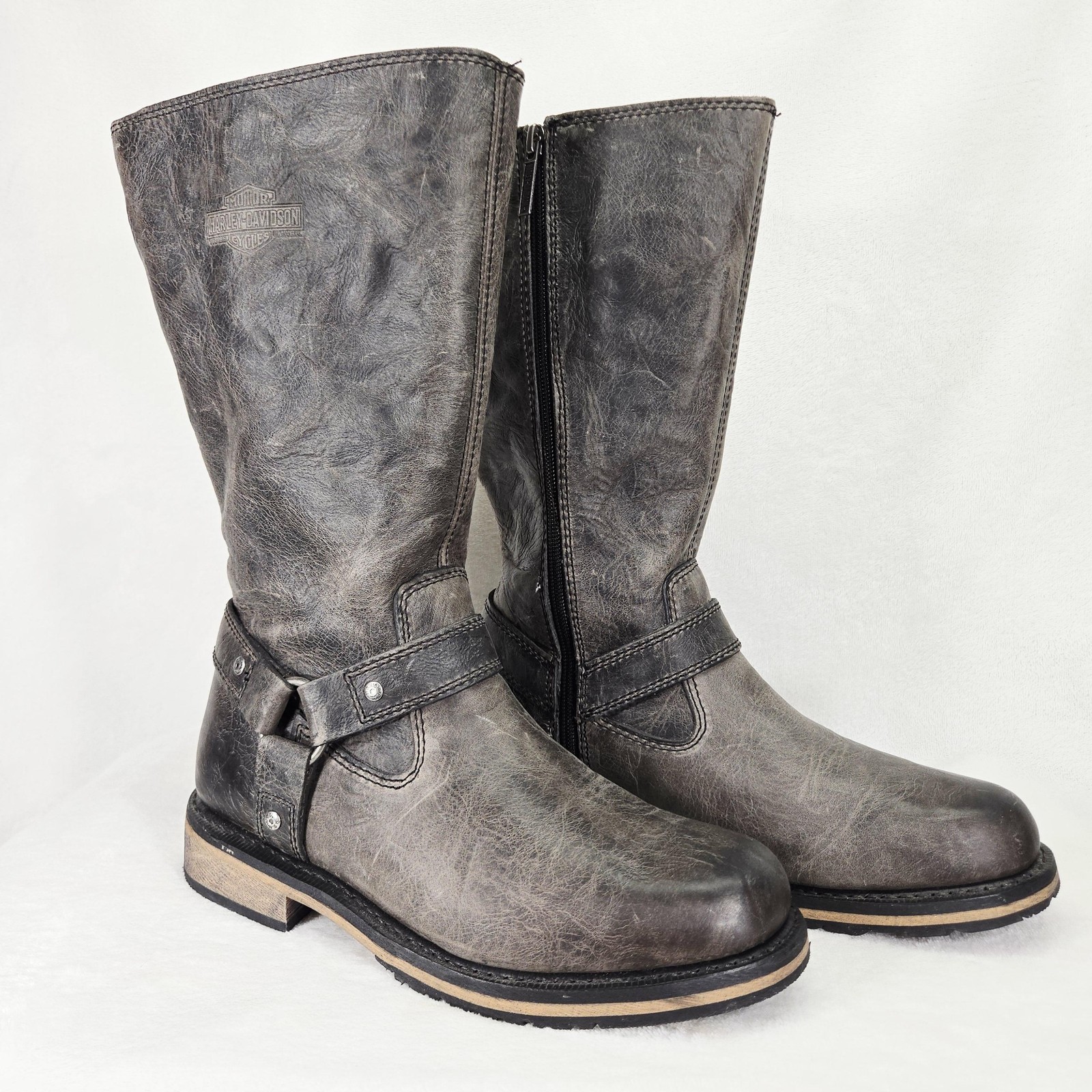 Harley Davidson Boots Womens 9.5 Gray Salley Harness Biker Motorcycle Side Zip