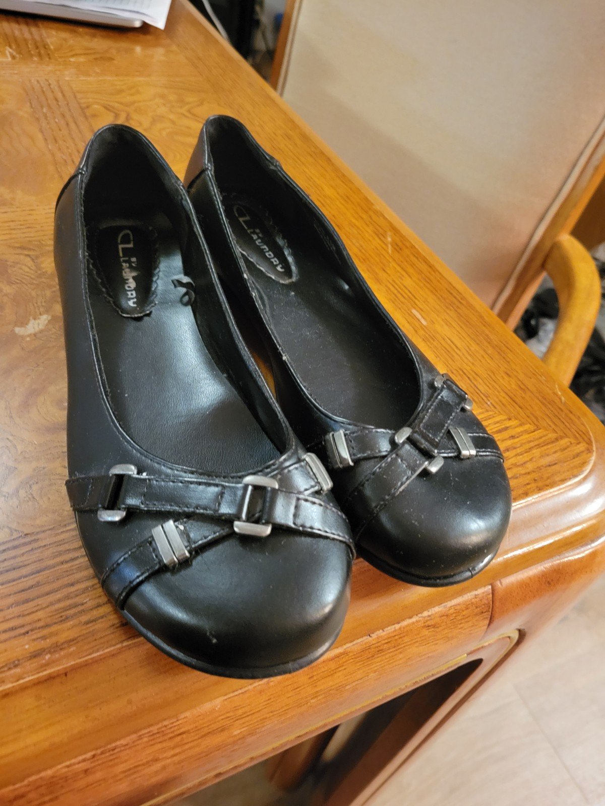 Ladies Faux Leather Shallow Toe Flat By C. L. Laundry. sz 8.5