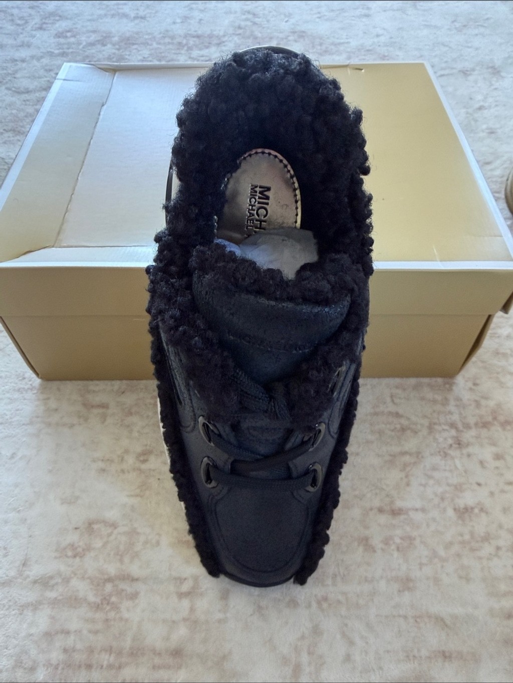 Michael Kors Toni Trainer Black Faux Shearling Lace-Up Sneaker