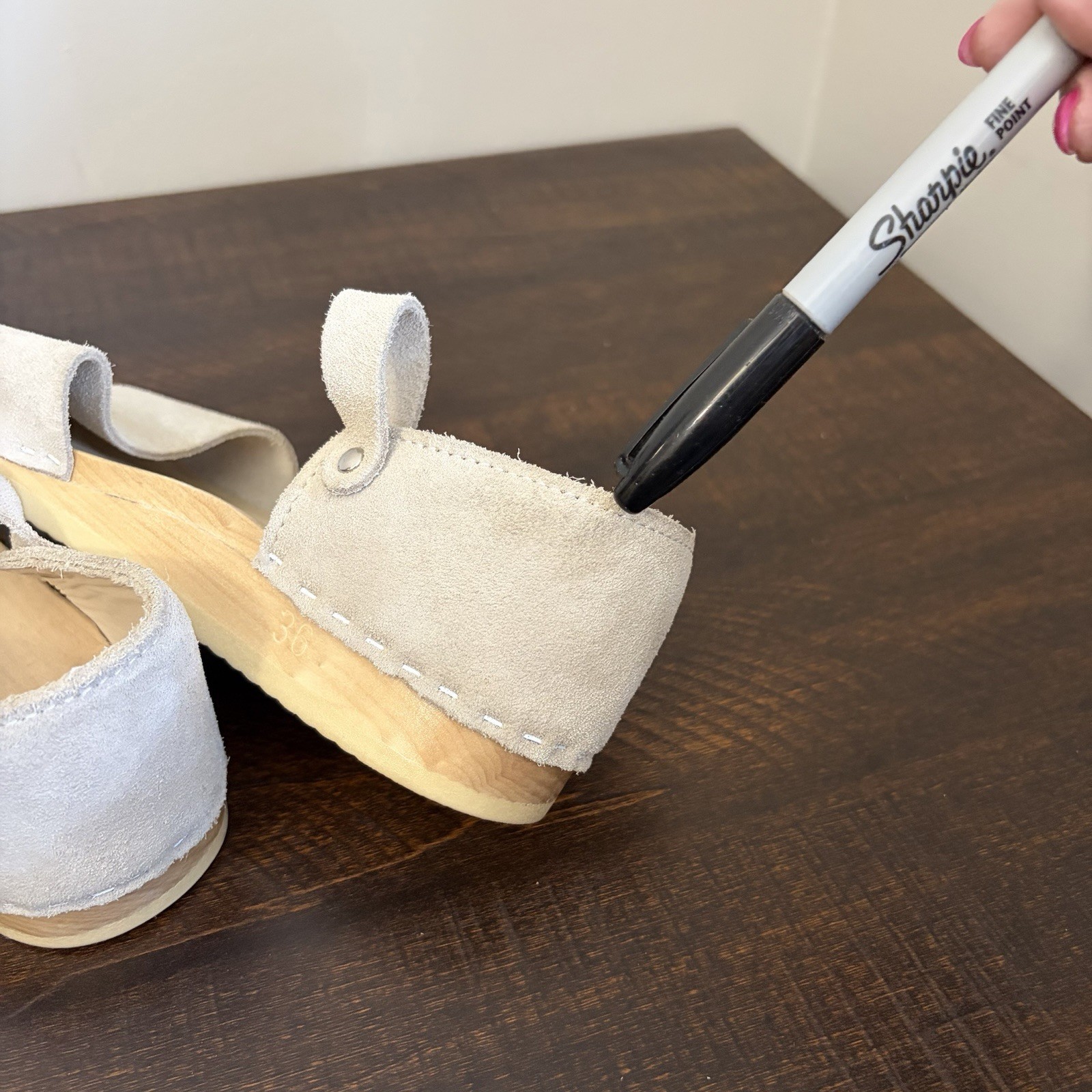 No. 6 Scout Suede Sandals Wooden Base Light Gray Size 36 / US 6.5
